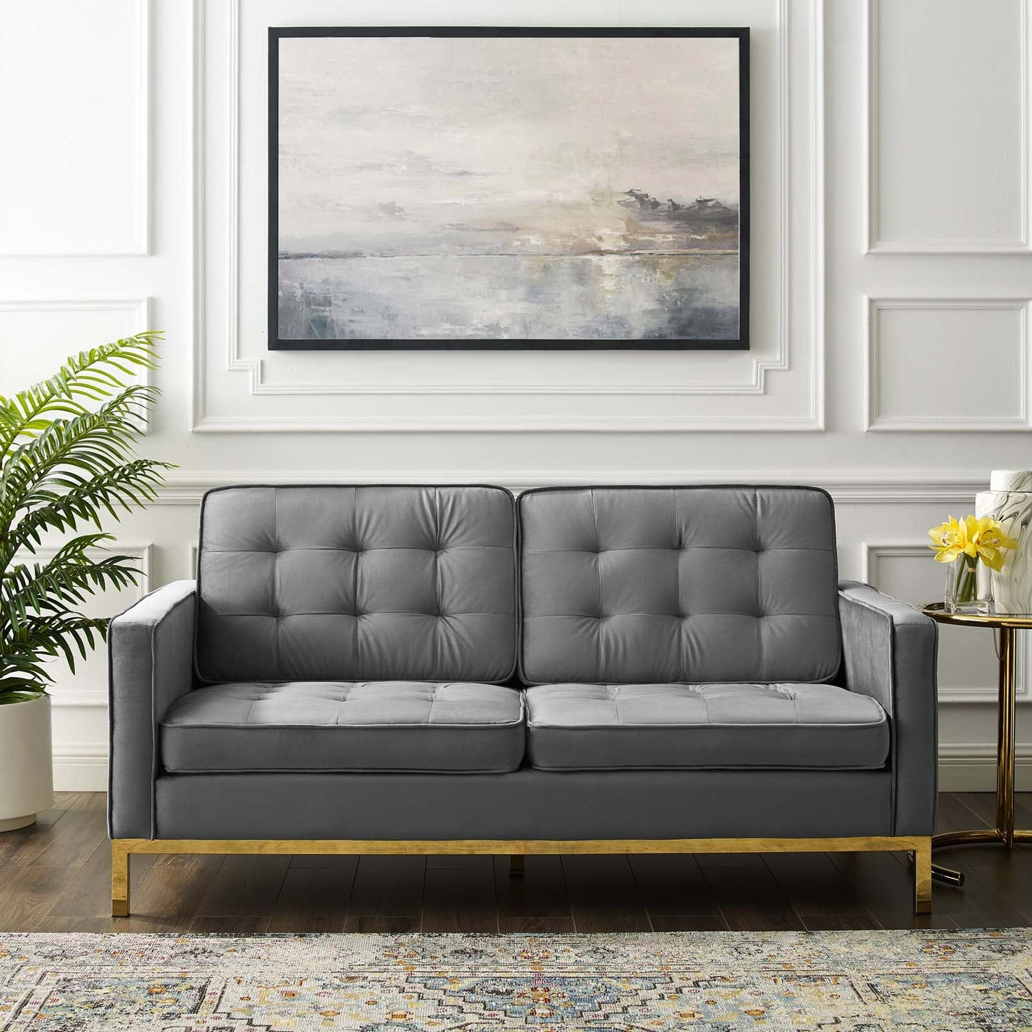 Modway Loft Gold Stainless Steel Leg Performance Velvet Loveseat | Loveseats | Modishstore