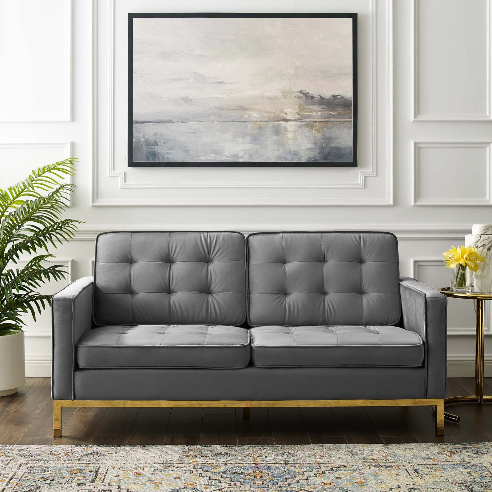 Modway Loft Gold Stainless Steel Leg Performance Velvet Loveseat | Loveseats | Modishstore