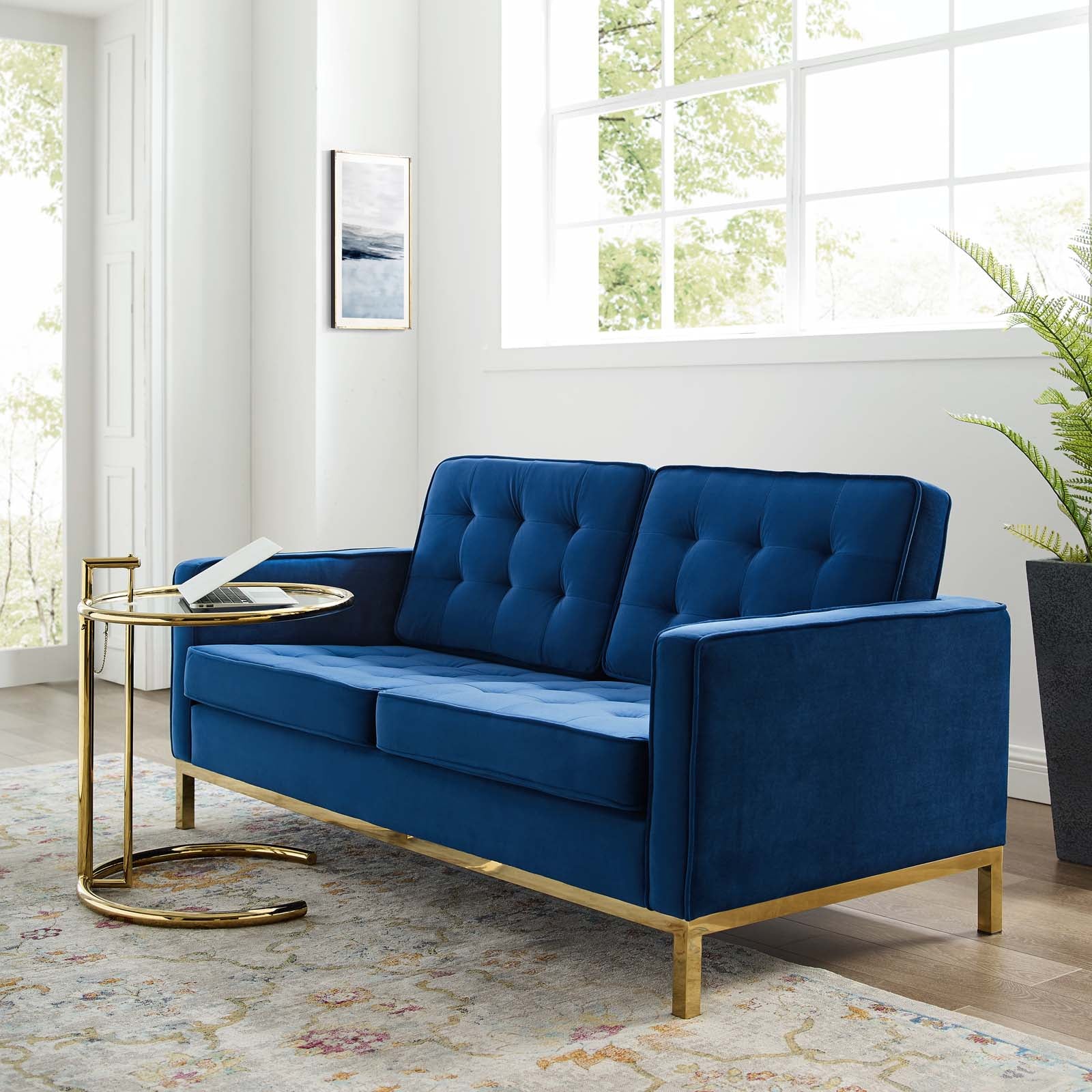 Modway Loft Gold Stainless Steel Leg Performance Velvet Loveseat | Loveseats | Modishstore-11