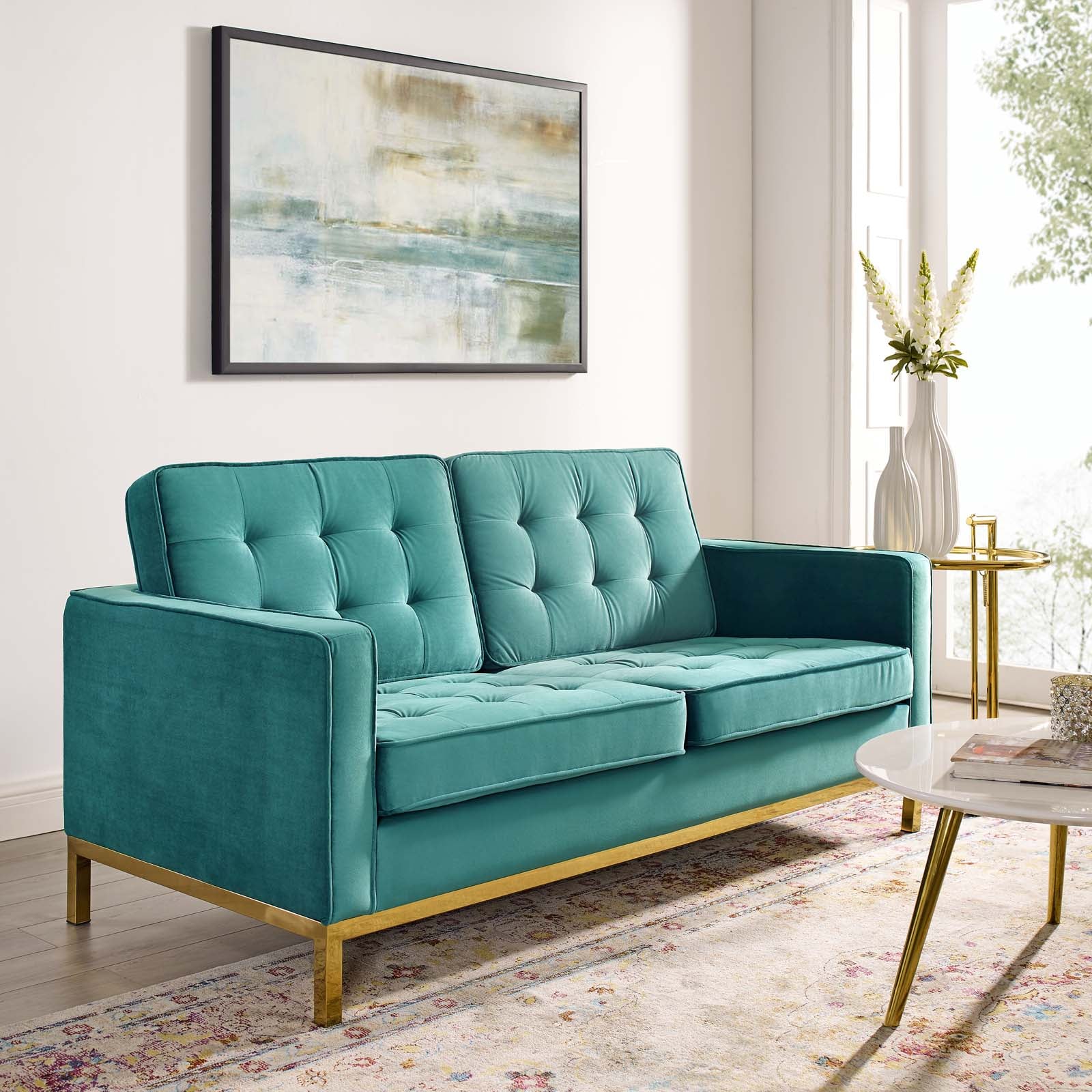 Modway Loft Gold Stainless Steel Leg Performance Velvet Loveseat | Loveseats | Modishstore-6