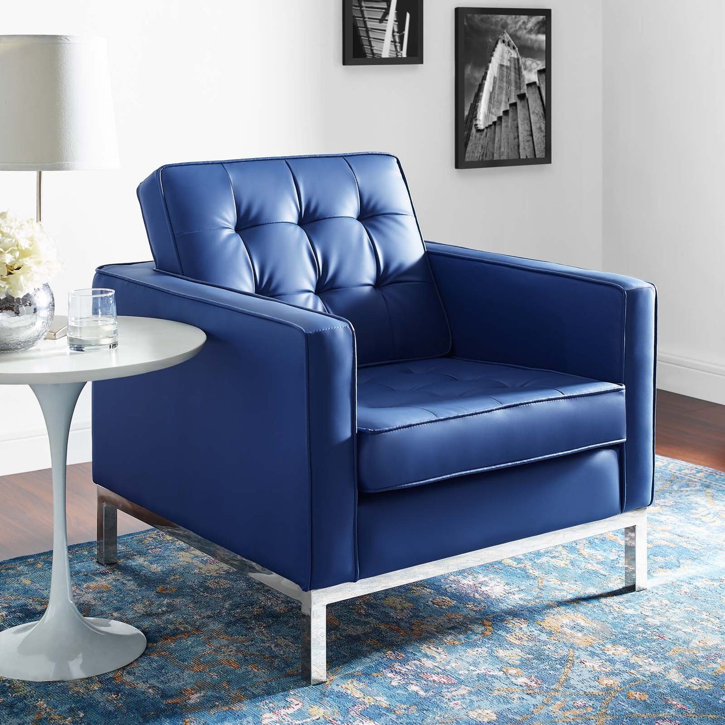Modway Loft Tufted Button Upholstered Faux Leather Armchair