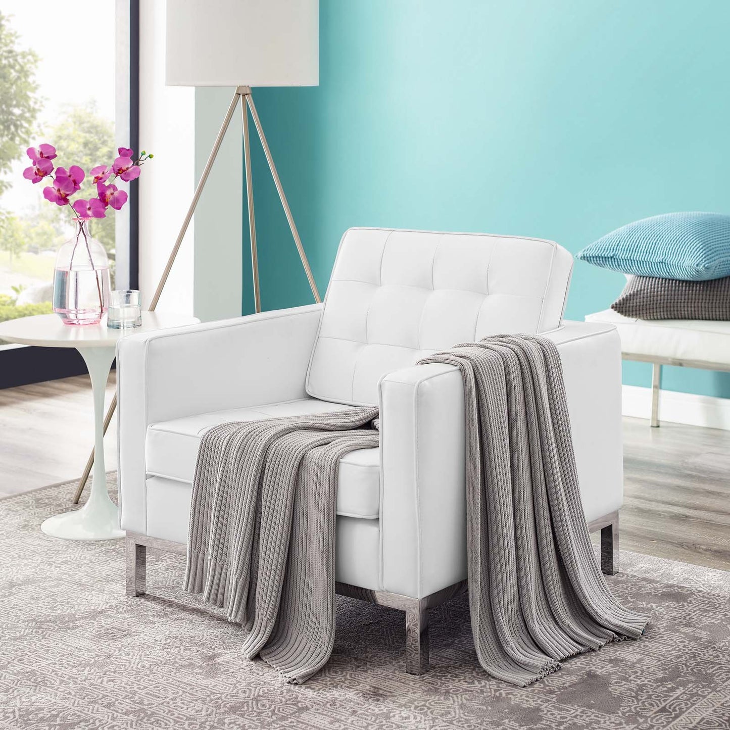 Modway Loft Tufted Button Upholstered Faux Leather Armchair