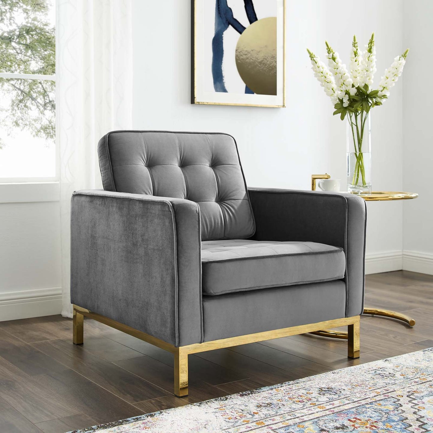 Modway Loft Gold Stainless Steel Performance Velvet Armchair