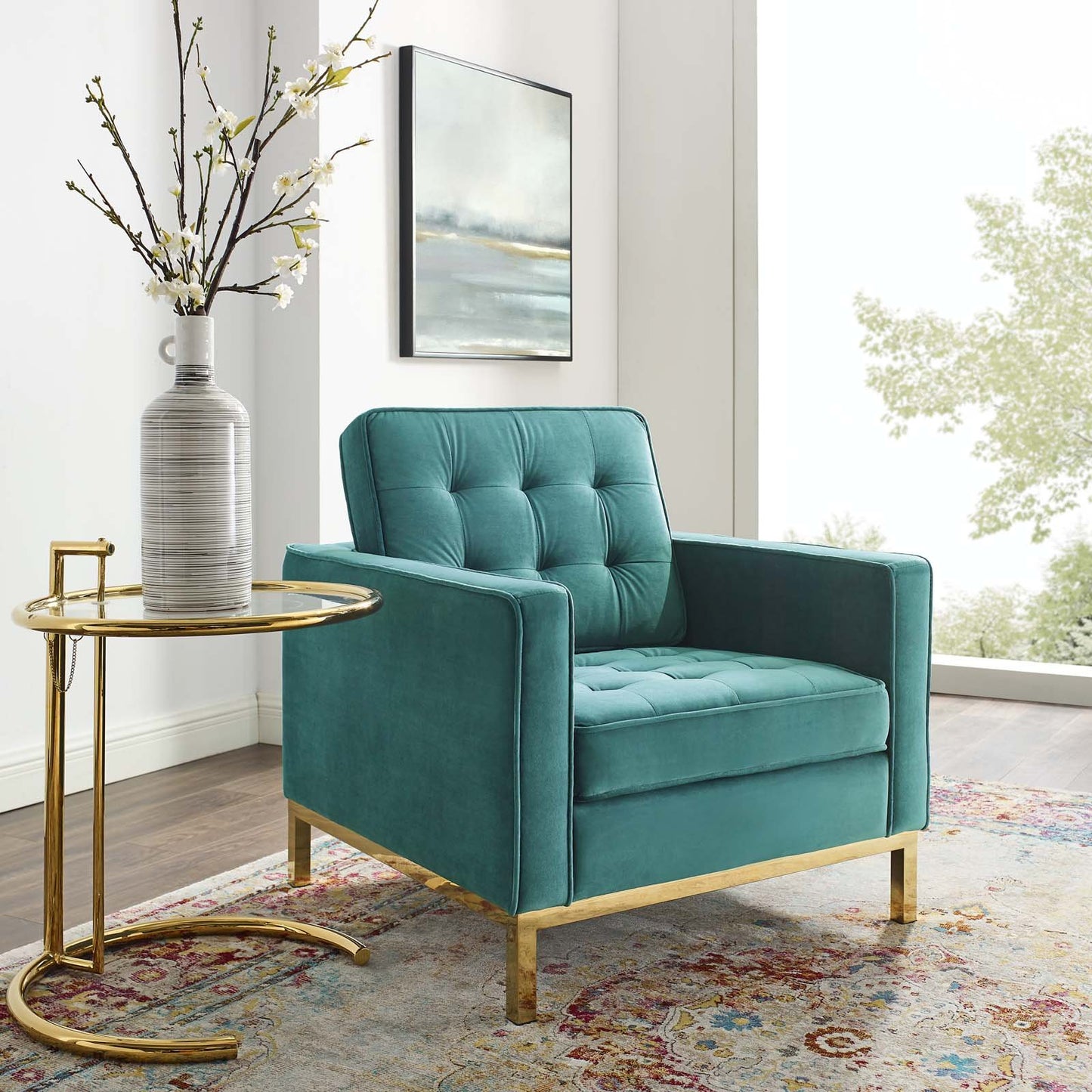 Modway Loft Gold Stainless Steel Performance Velvet Armchair