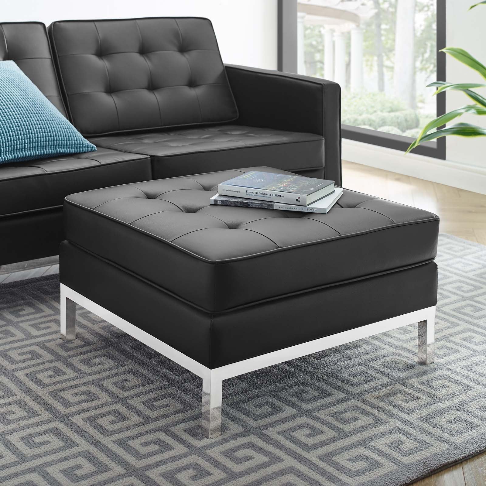 Modway Loft Tufted Button Upholstered Faux Leather Ottoman | Ottomans | Modishstore