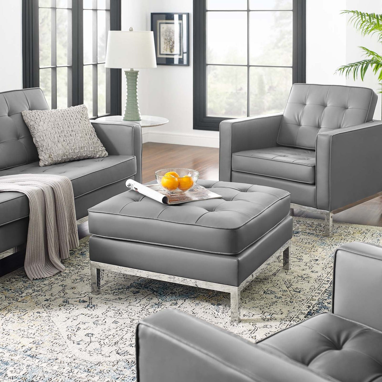 Modway Loft Tufted Button Upholstered Faux Leather Ottoman | Ottomans | Modishstore-9