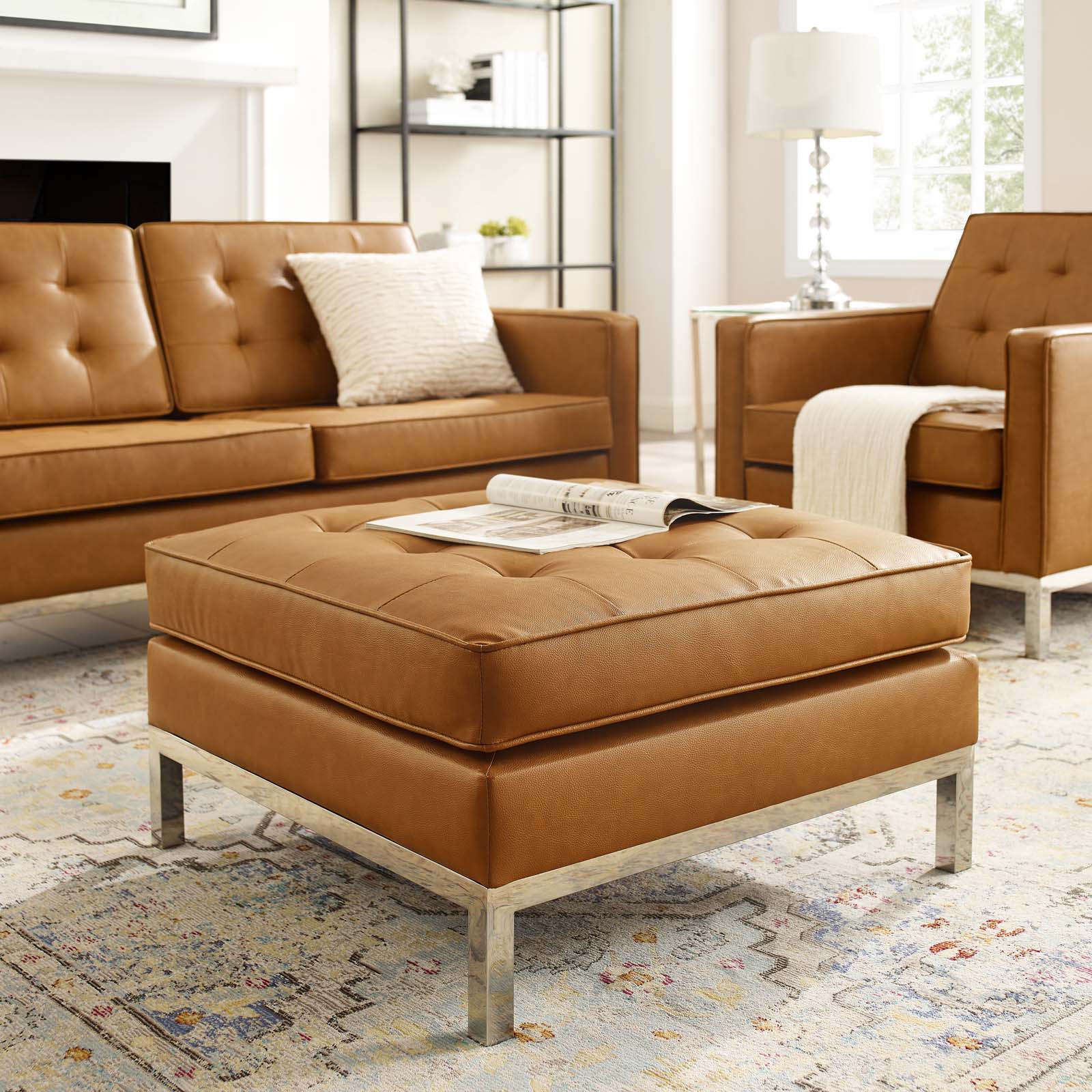 Modway Loft Tufted Button Upholstered Faux Leather Ottoman | Ottomans | Modishstore-17