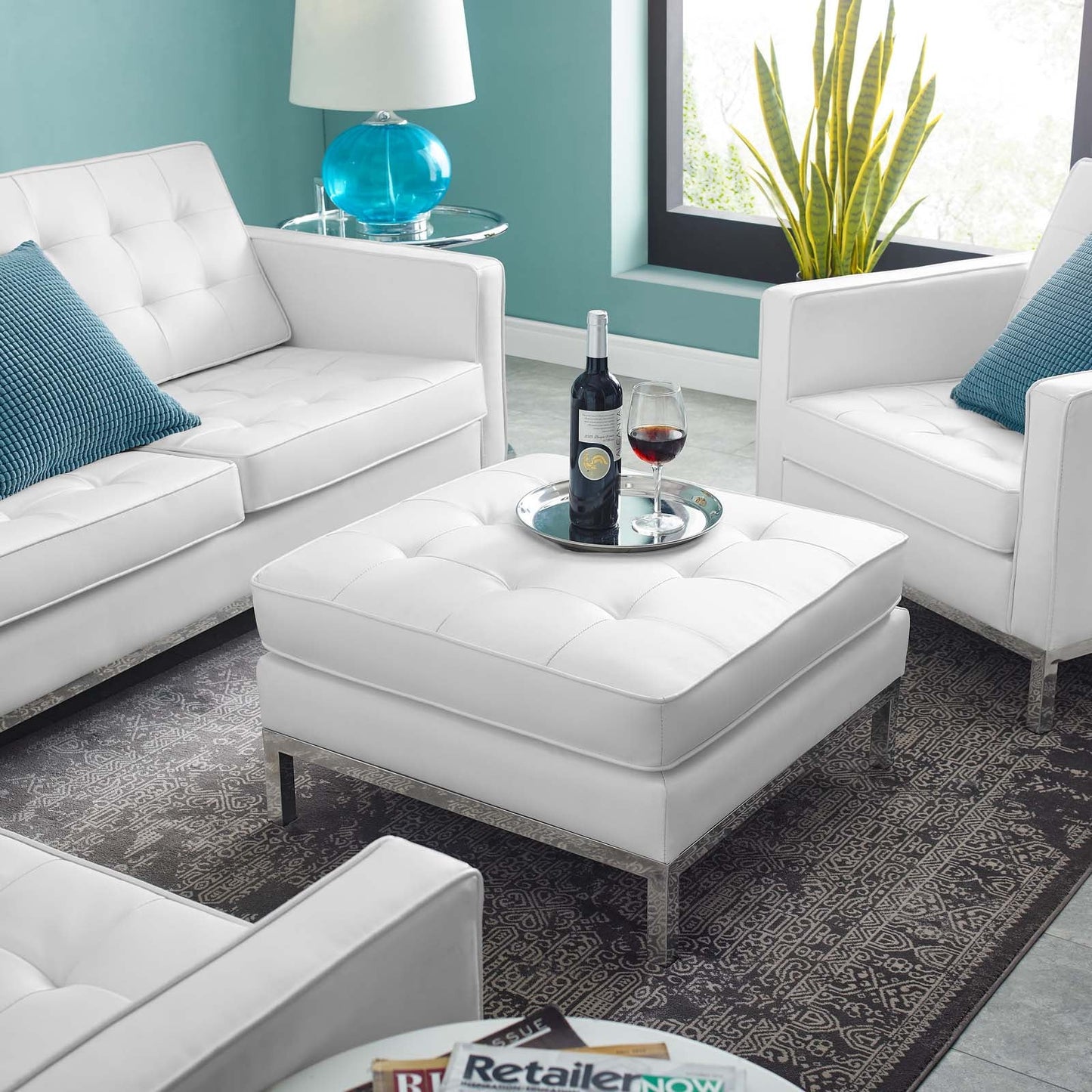 Modway Loft Tufted Button Upholstered Faux Leather Ottoman | Ottomans | Modishstore-5
