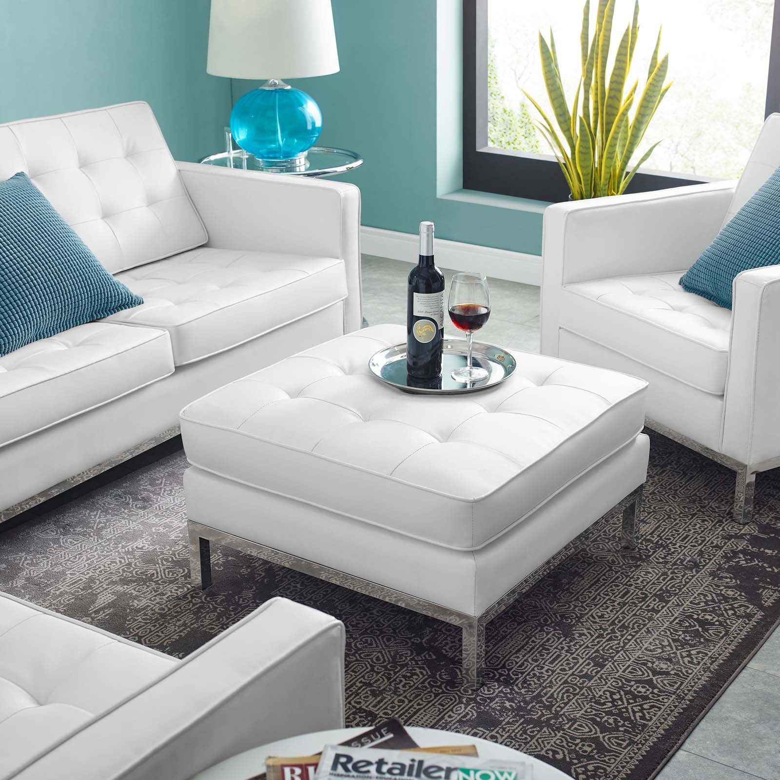 Modway Loft Tufted Button Upholstered Faux Leather Ottoman | Ottomans | Modishstore-5