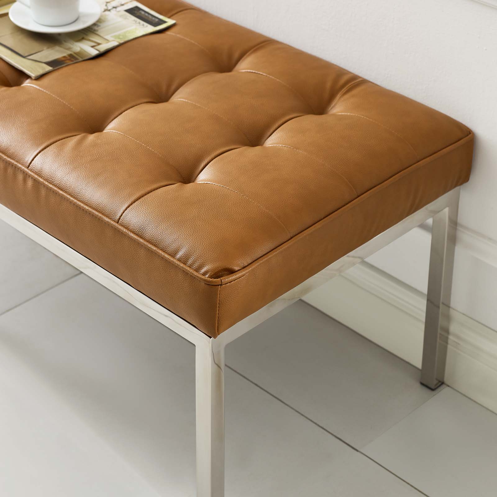 Modway Loft Tufted Button Large Upholstered Faux Leather Bench | Stools & Benches | Modishstore-17