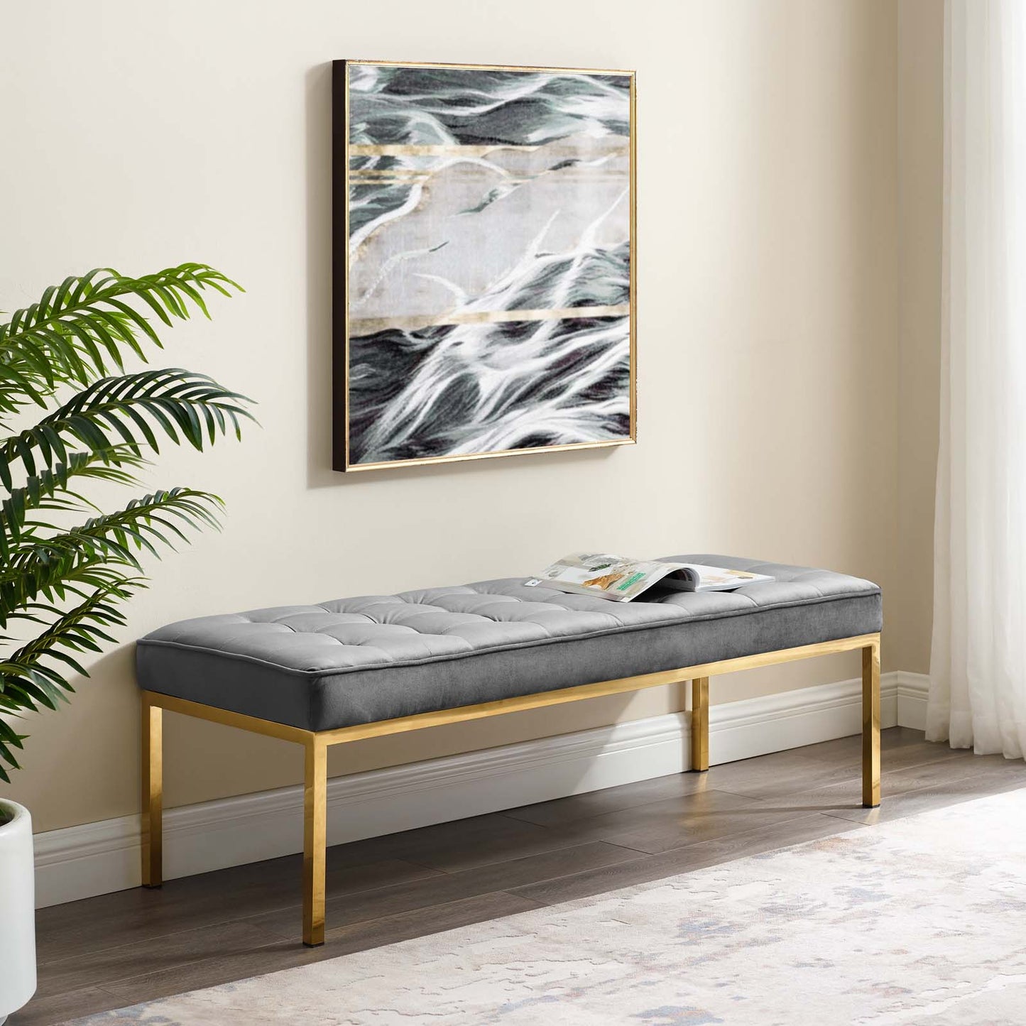 Modway Loft Gold Stainless Steel Leg Large Performance Velvet Bench | Stools & Benches | Modishstore-11
