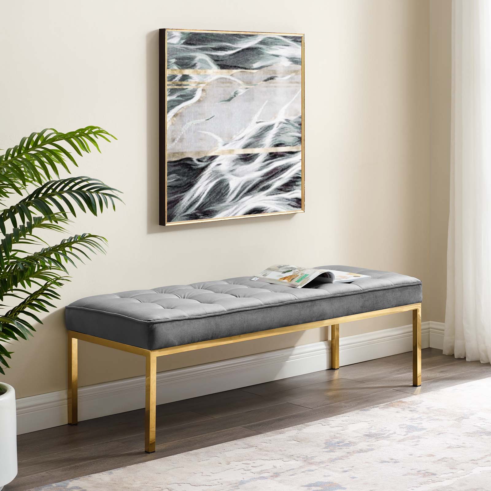 Modway Loft Gold Stainless Steel Leg Large Performance Velvet Bench | Stools & Benches | Modishstore-11