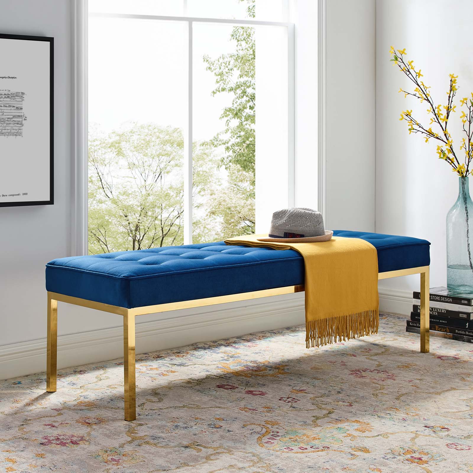 Modway Loft Gold Stainless Steel Leg Large Performance Velvet Bench | Stools & Benches | Modishstore