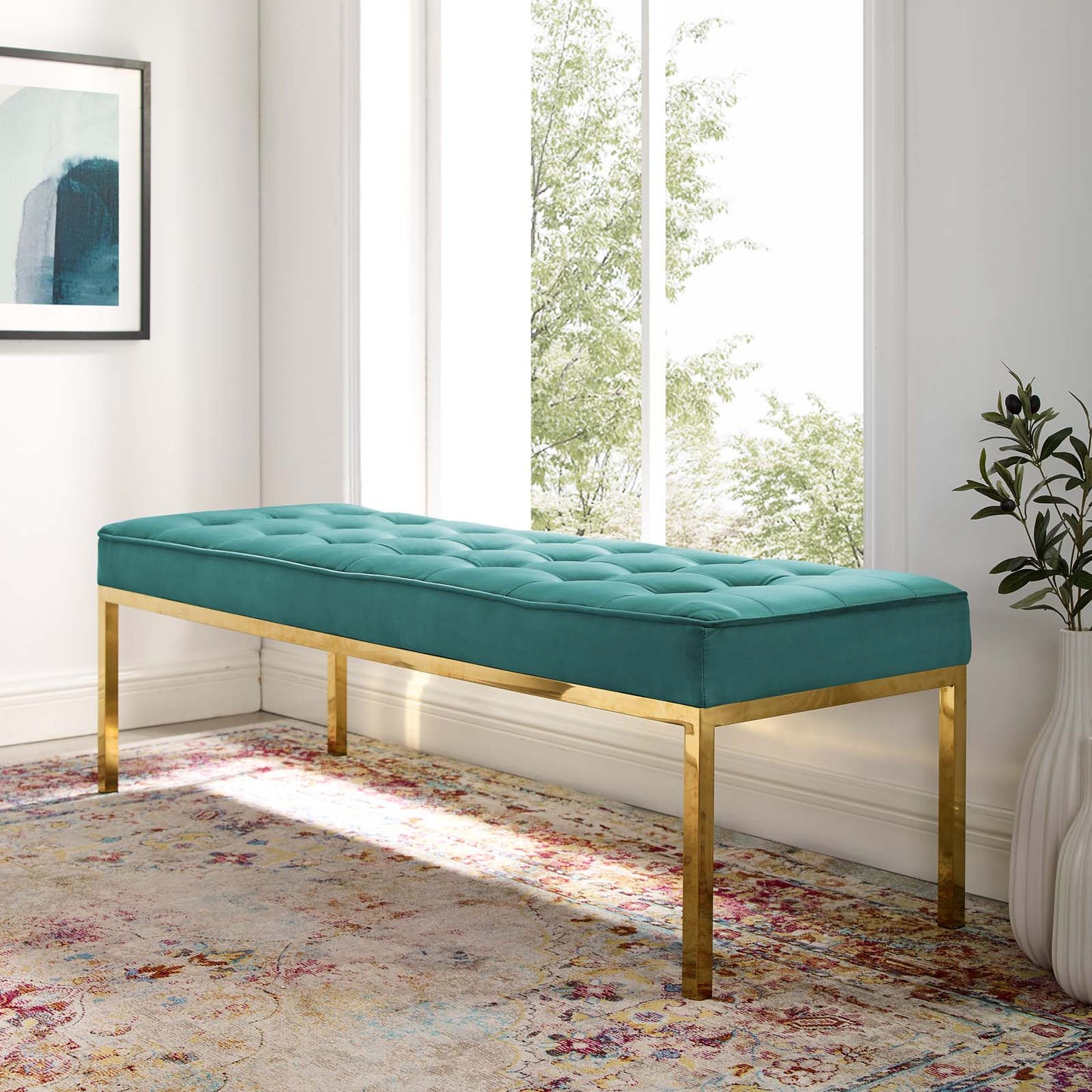 Modway Loft Gold Stainless Steel Leg Large Performance Velvet Bench | Stools & Benches | Modishstore-5