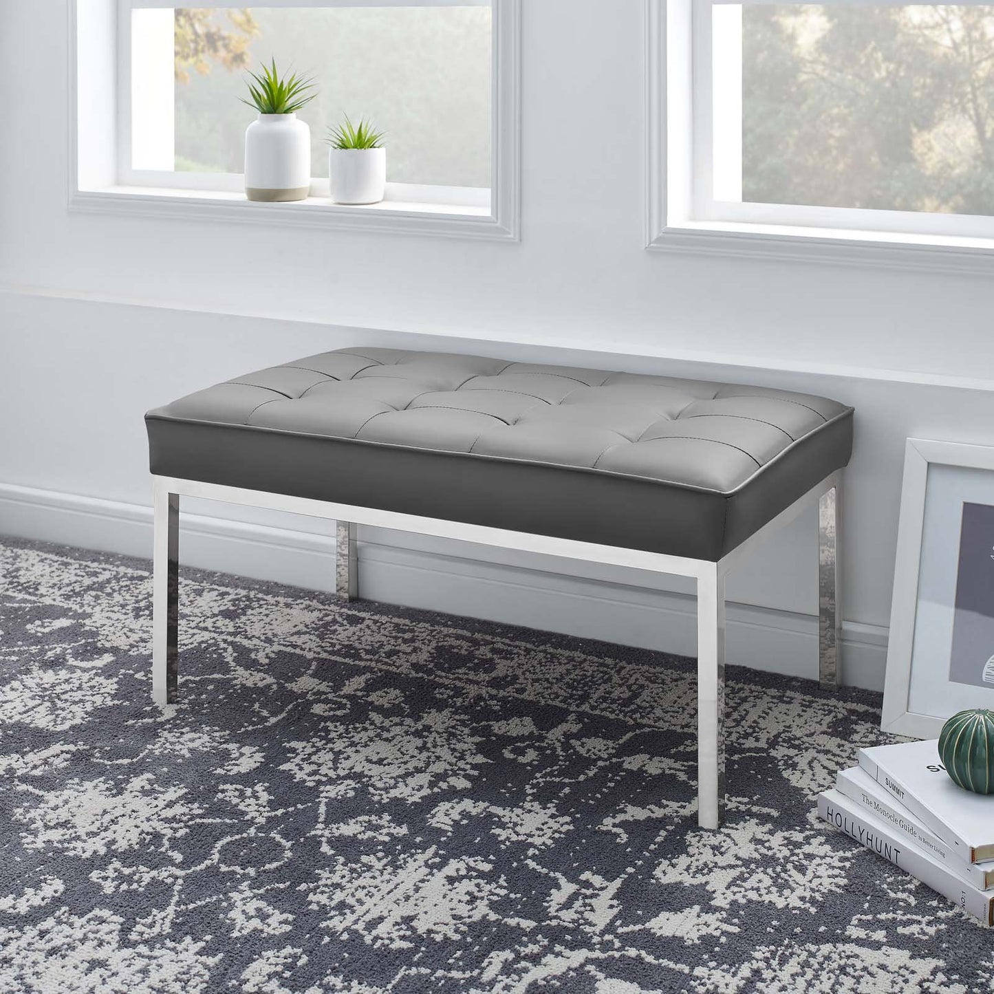 Modway Loft Tufted Button Medium Upholstered Faux Leather Bench