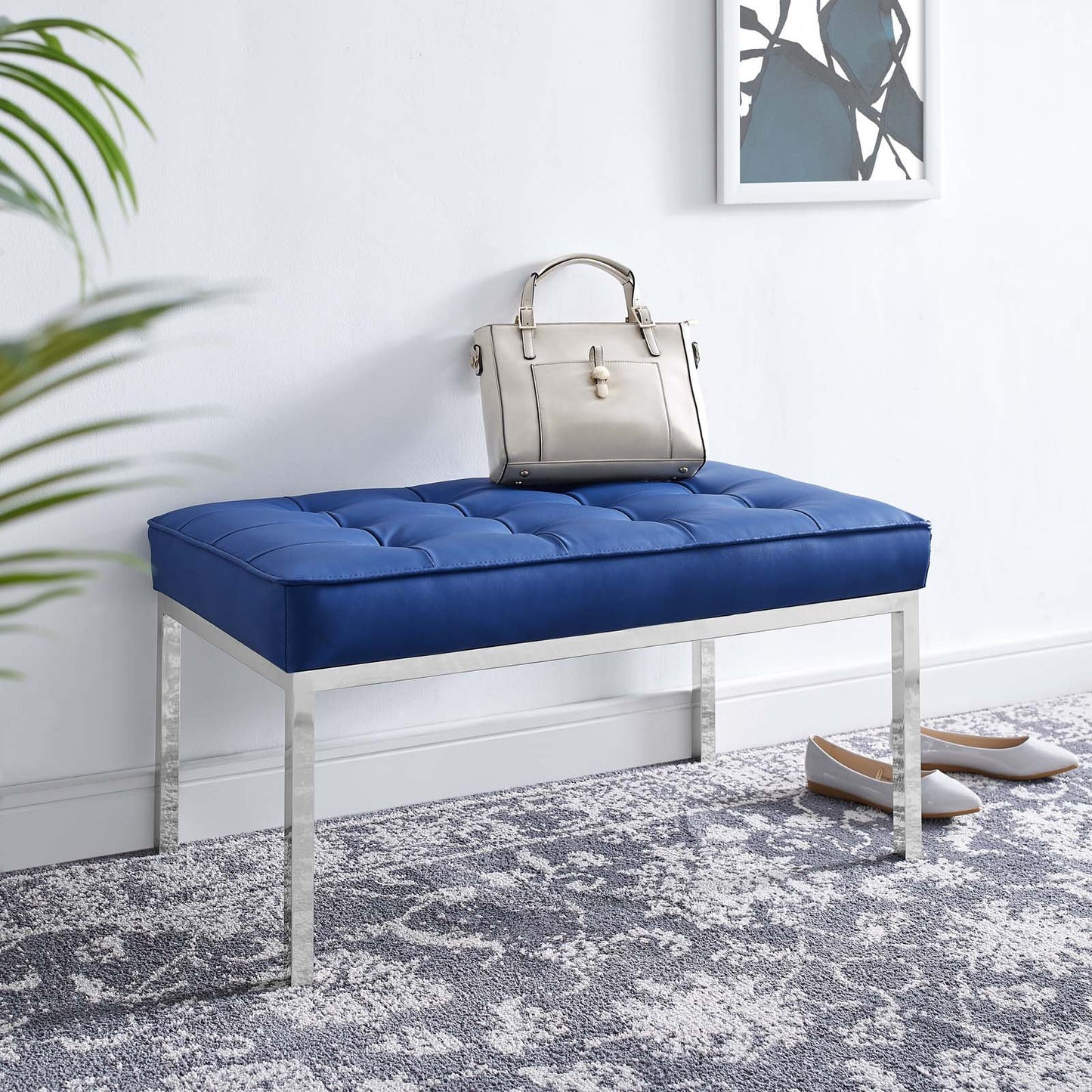 Modway Loft Tufted Button Medium Upholstered Faux Leather Bench