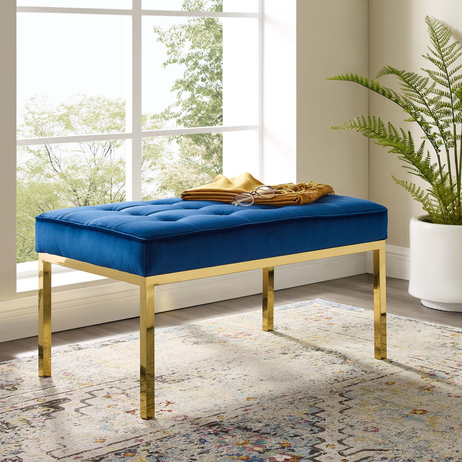 Modway Loft Gold Stainless Steel Leg Medium Performance Velvet Bench | Stools & Benches | Modishstore-5