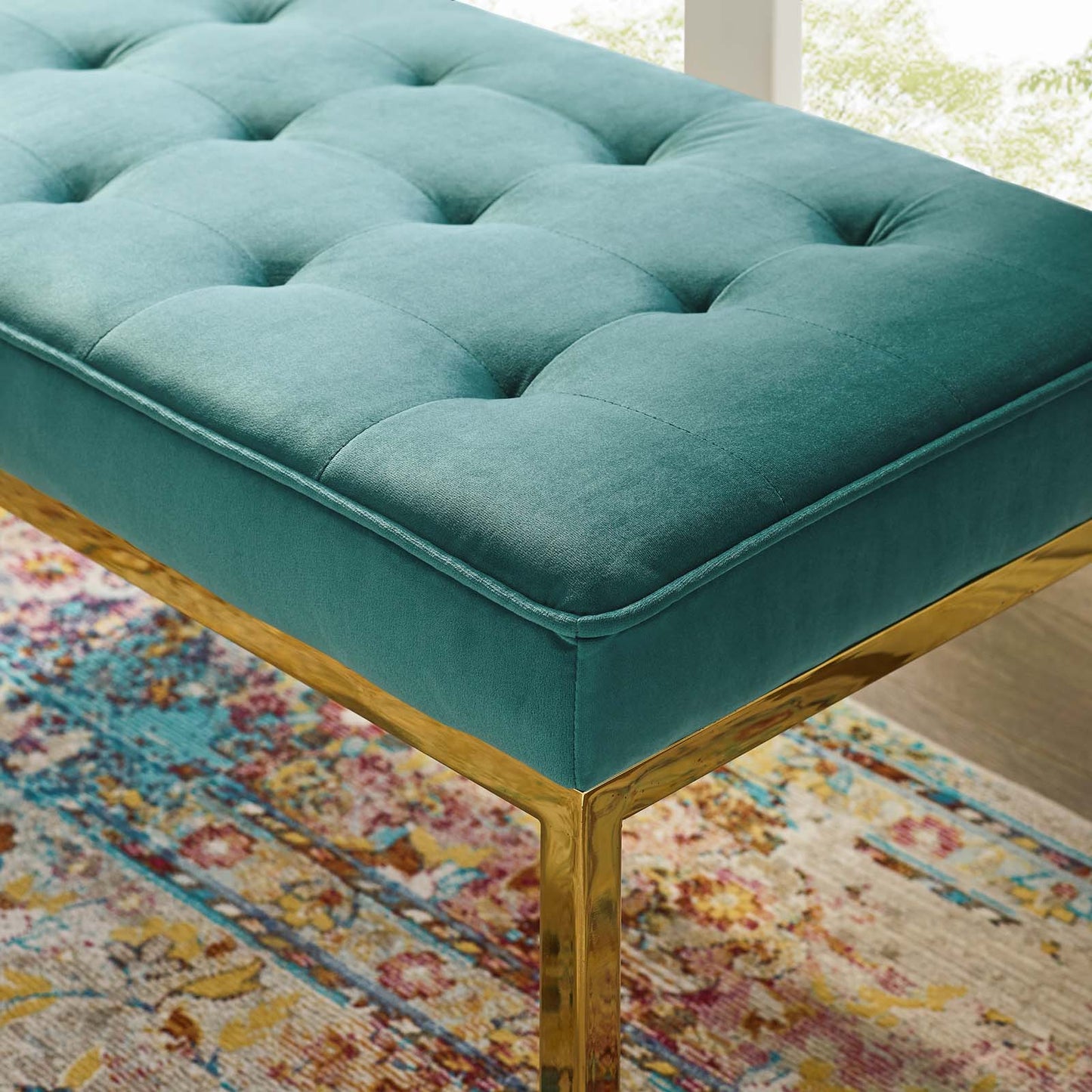Modway Loft Gold Stainless Steel Leg Medium Performance Velvet Bench | Stools & Benches | Modishstore-14