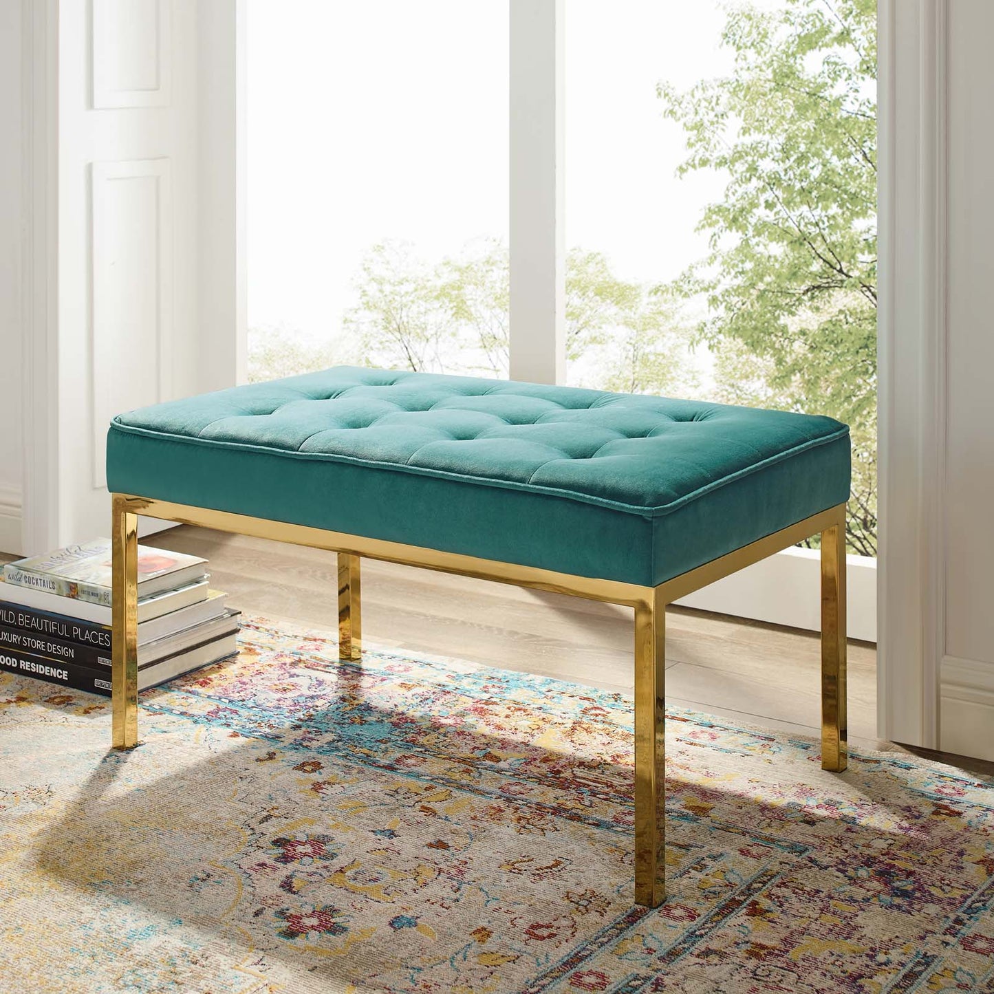 Modway Loft Gold Stainless Steel Leg Medium Performance Velvet Bench | Stools & Benches | Modishstore-11