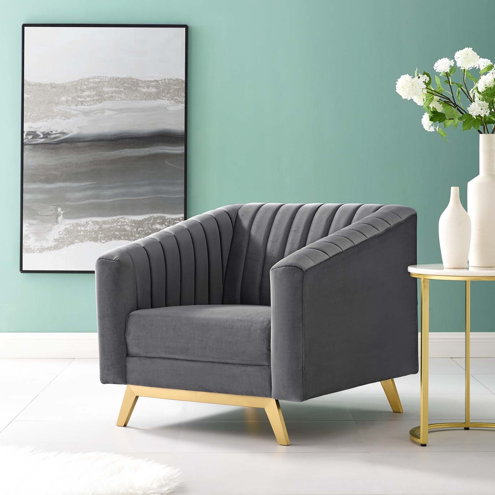 Modway Valiant Vertical Channel Tufted Performance Velvet Armchair | Armchairs | Modishstore