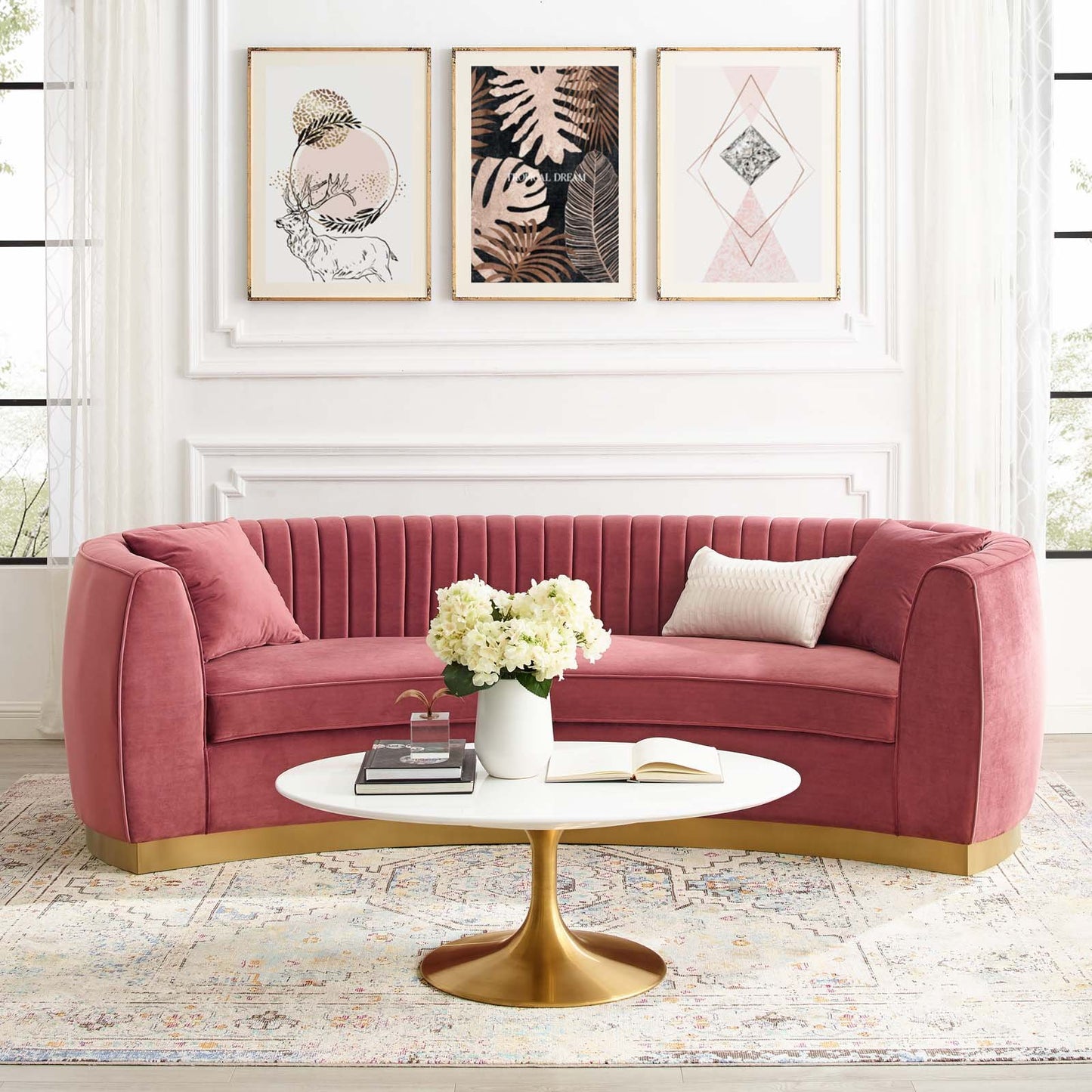 Modway Enthusiastic Vertical Channel Tufted Curved Performance Velvet Sofa