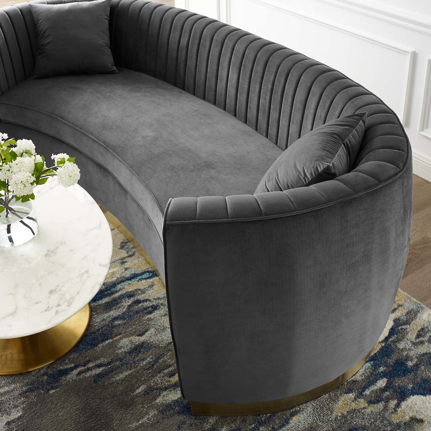 Modway Enthusiastic Vertical Channel Tufted Curved Performance Velvet Sofa