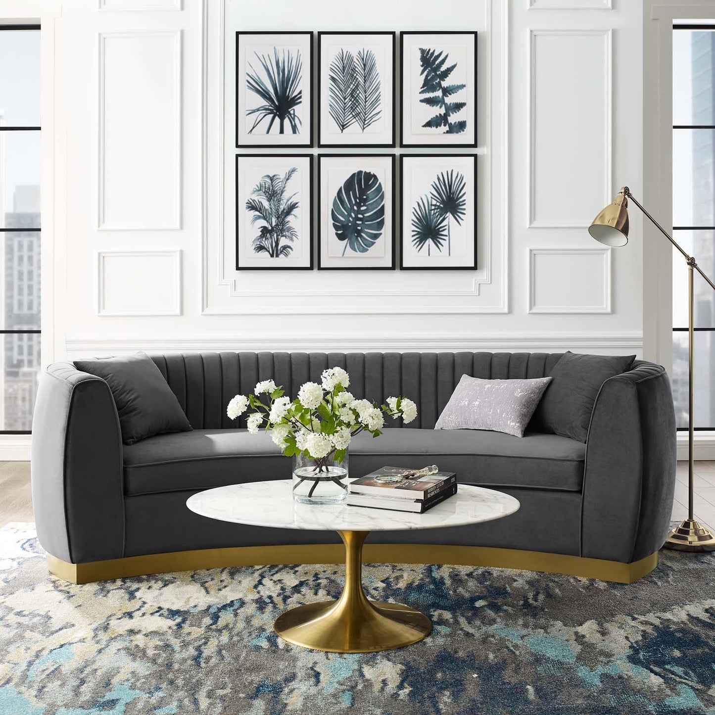 Modway Enthusiastic Vertical Channel Tufted Curved Performance Velvet Sofa