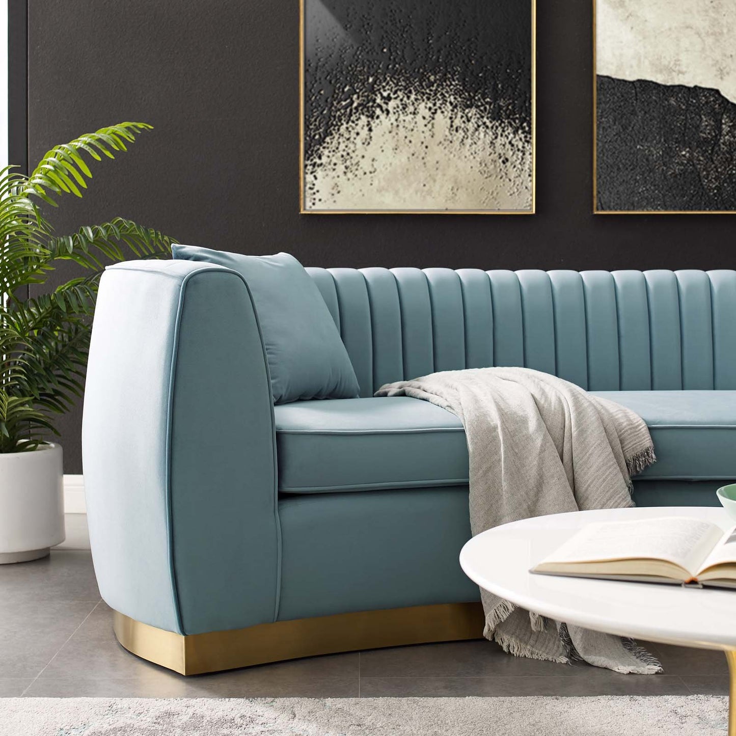 Modway Enthusiastic Vertical Channel Tufted Curved Performance Velvet Sofa