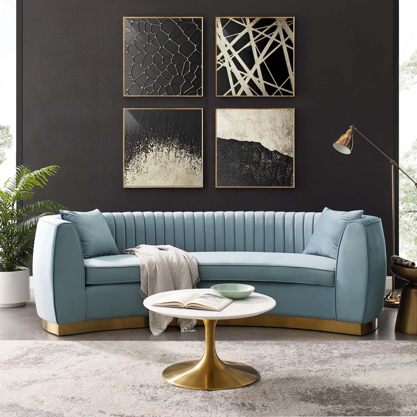 Modway Enthusiastic Vertical Channel Tufted Curved Performance Velvet Sofa