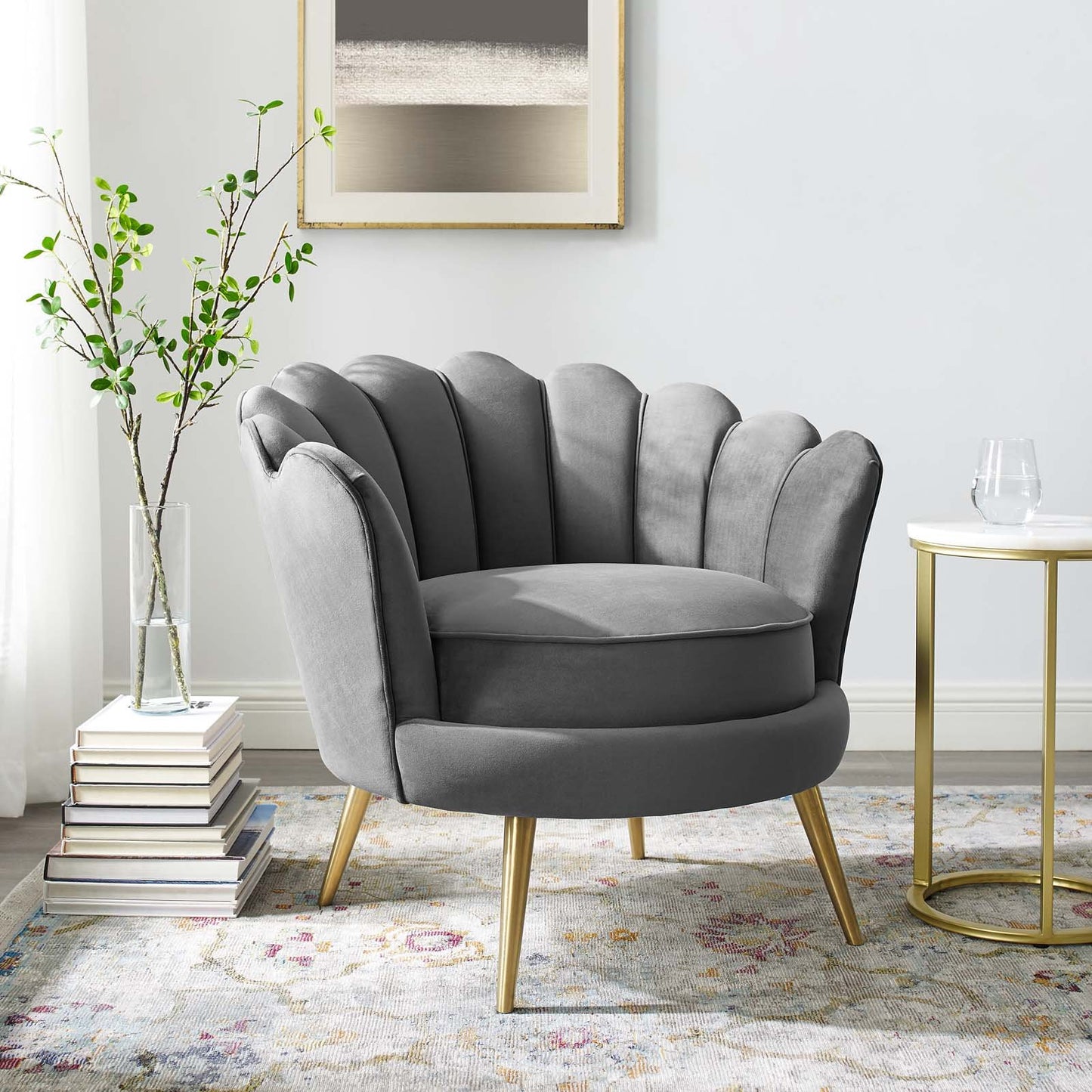 Modway Admire Scalloped Edge Performance Velvet Accent Armchair