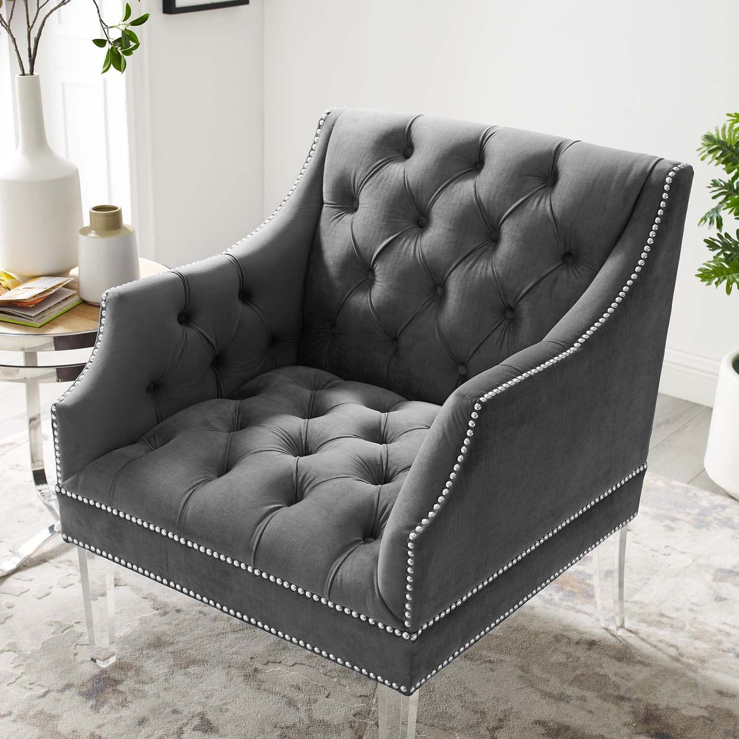 Modway Proverbial Tufted Button Accent Performance Velvet Armchair | Armchairs | Modishstore-9
