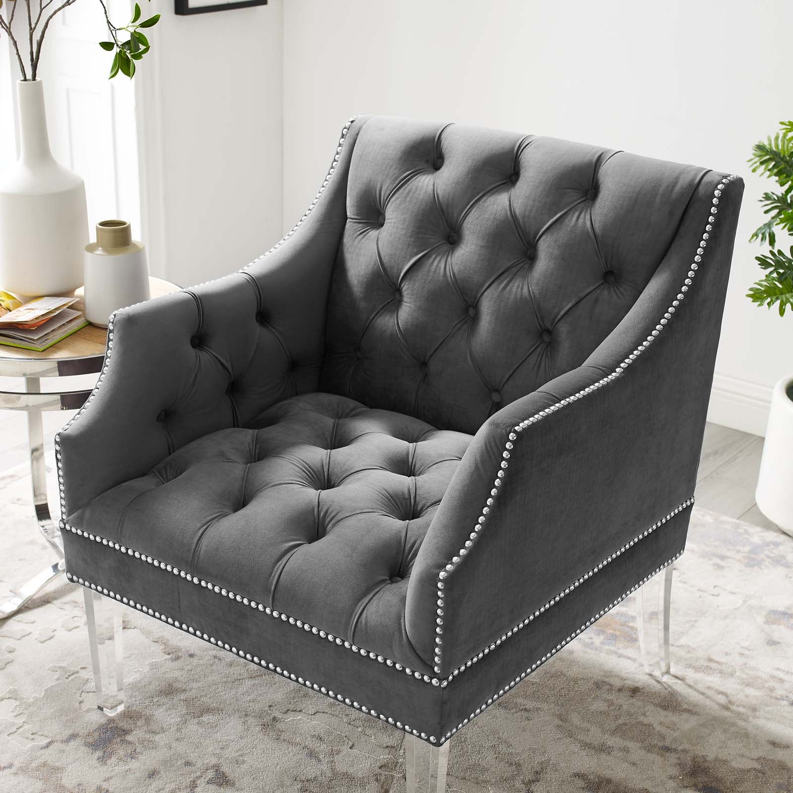 Modway Proverbial Tufted Button Accent Performance Velvet Armchair | Armchairs | Modishstore-9