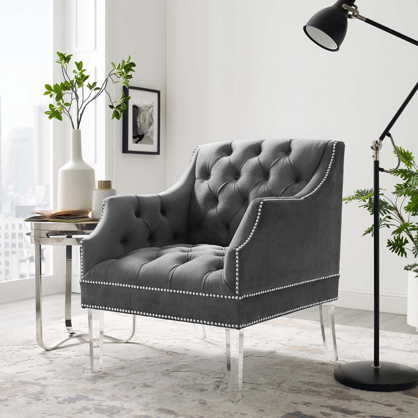 Modway Proverbial Tufted Button Accent Performance Velvet Armchair | Armchairs | Modishstore-7