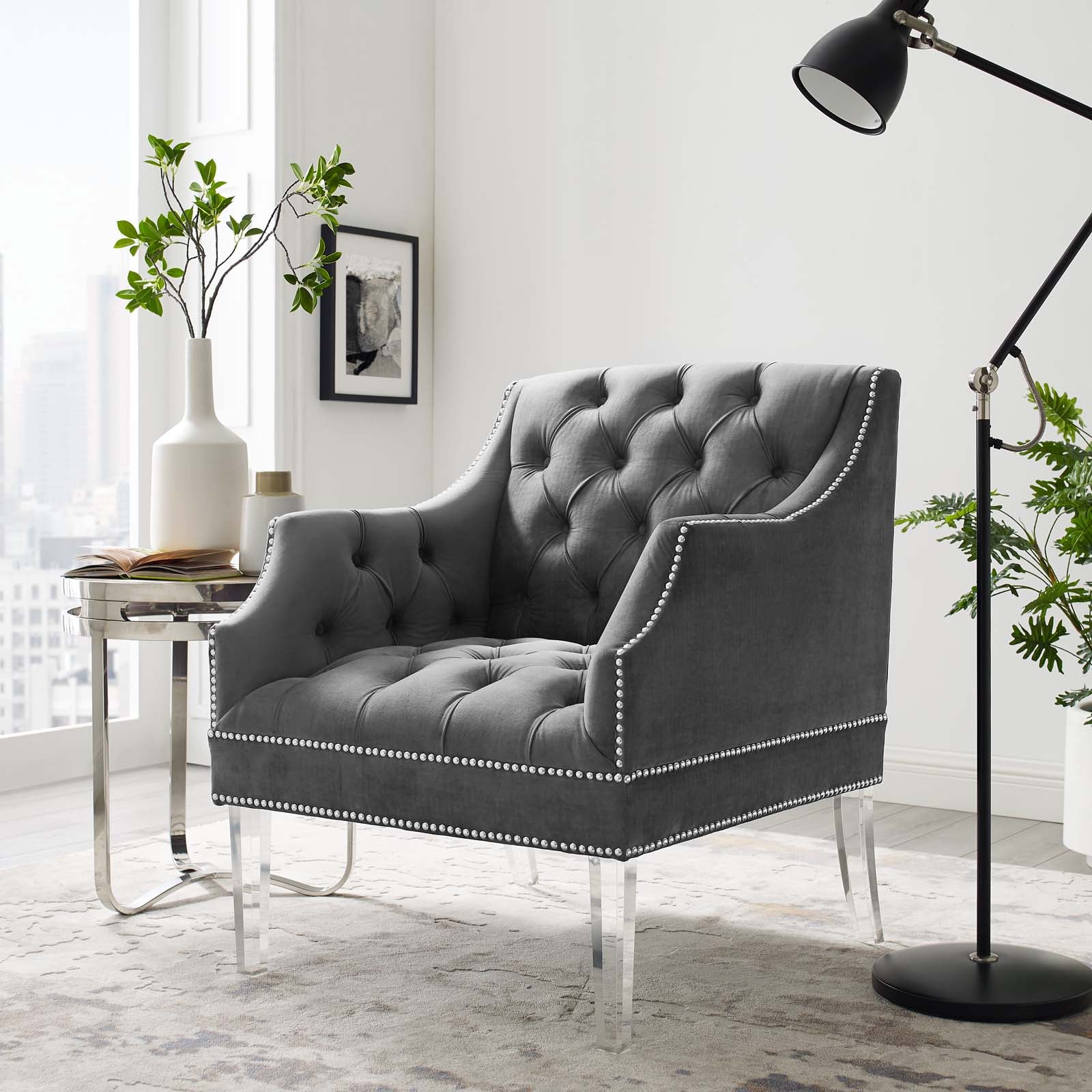 Modway Proverbial Tufted Button Accent Performance Velvet Armchair | Armchairs | Modishstore-7