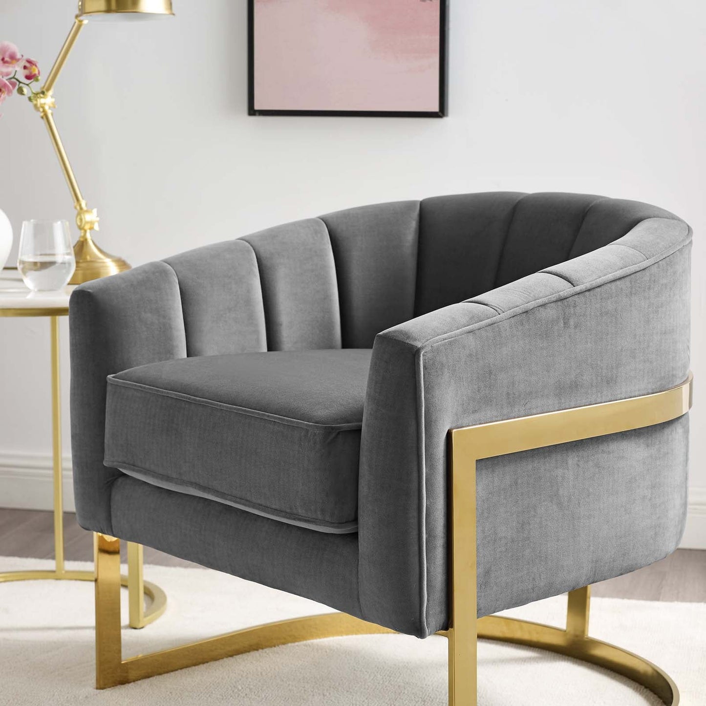 Modway Esteem Vertical Channel Tufted Performance Velvet Accent Armchair | Armchairs | 