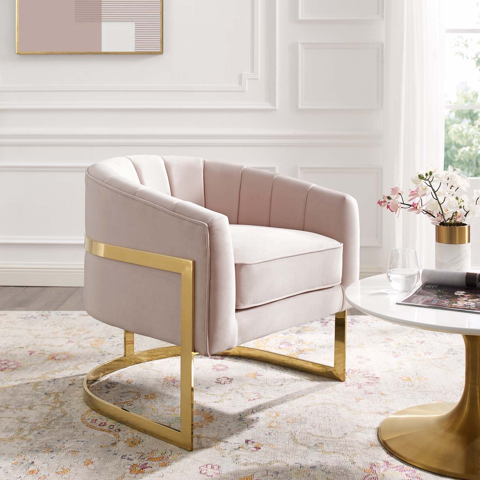 Modway Esteem Vertical Channel Tufted Performance Velvet Accent Armchair | Armchairs | 