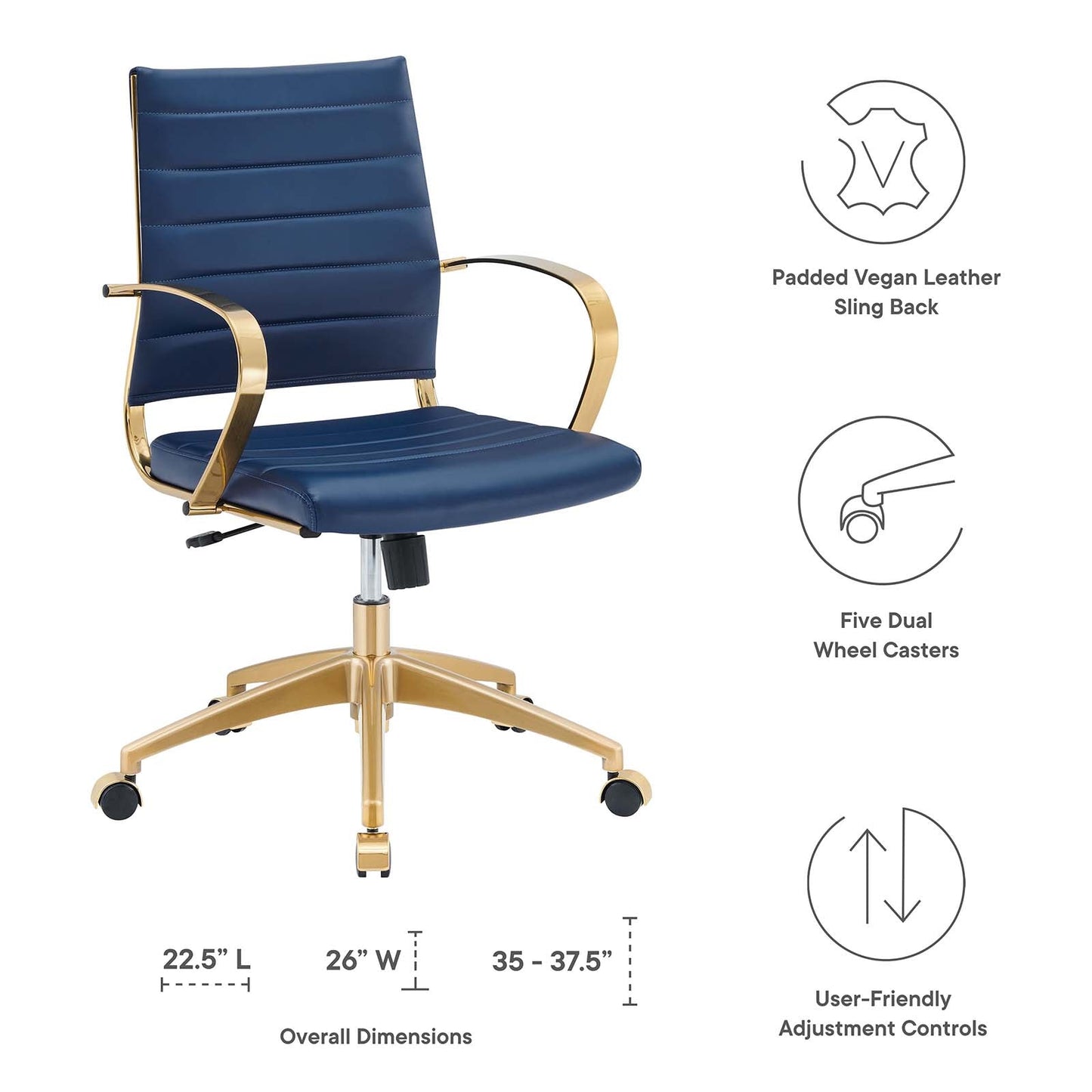Modway Jive Gold Stainless Steel Midback Office Chair | Office Chairs | 