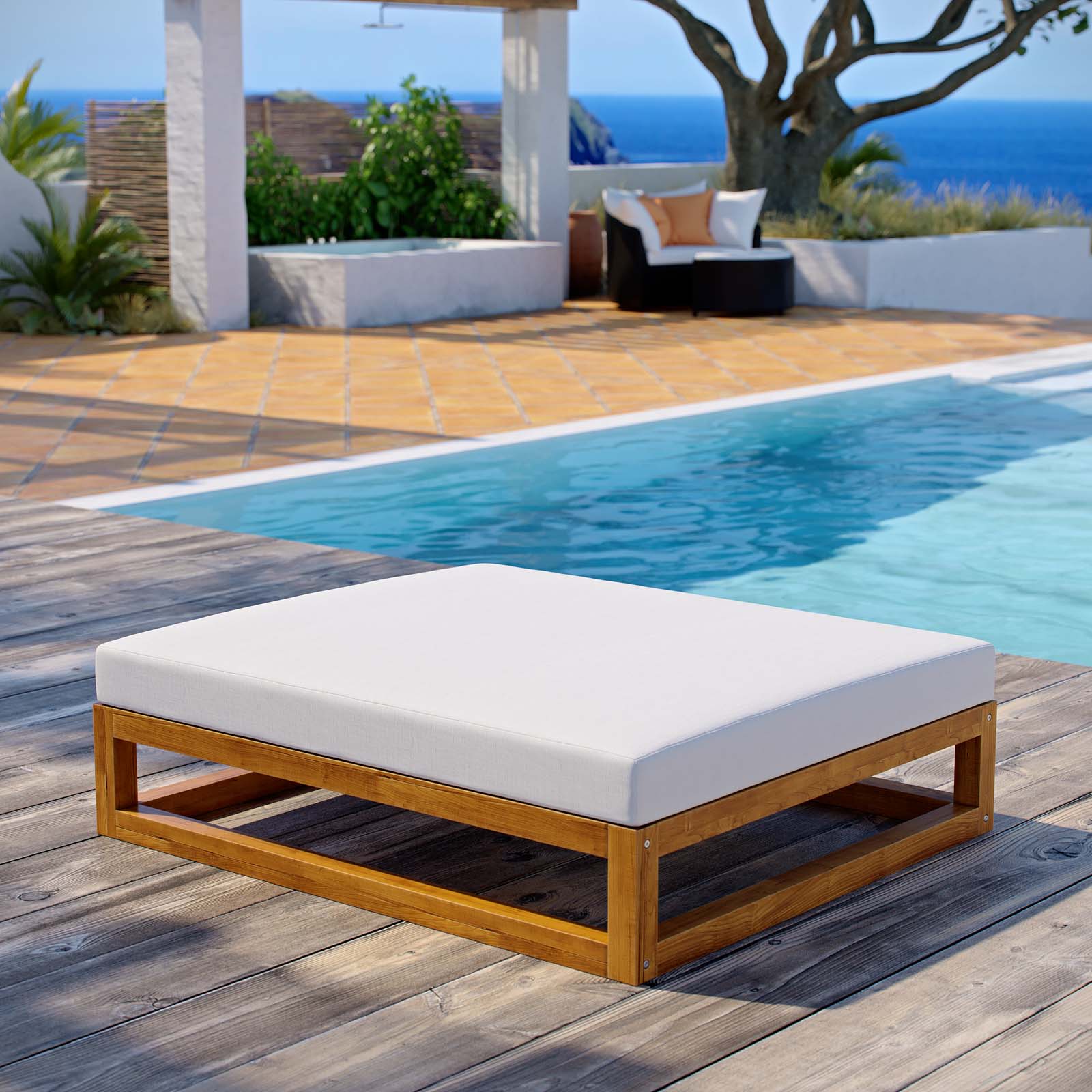 Modway Newbury Outdoor Patio Premium Grade A Teak Wood Ottoman | Outdoor Ottoman | Modishstore-4
