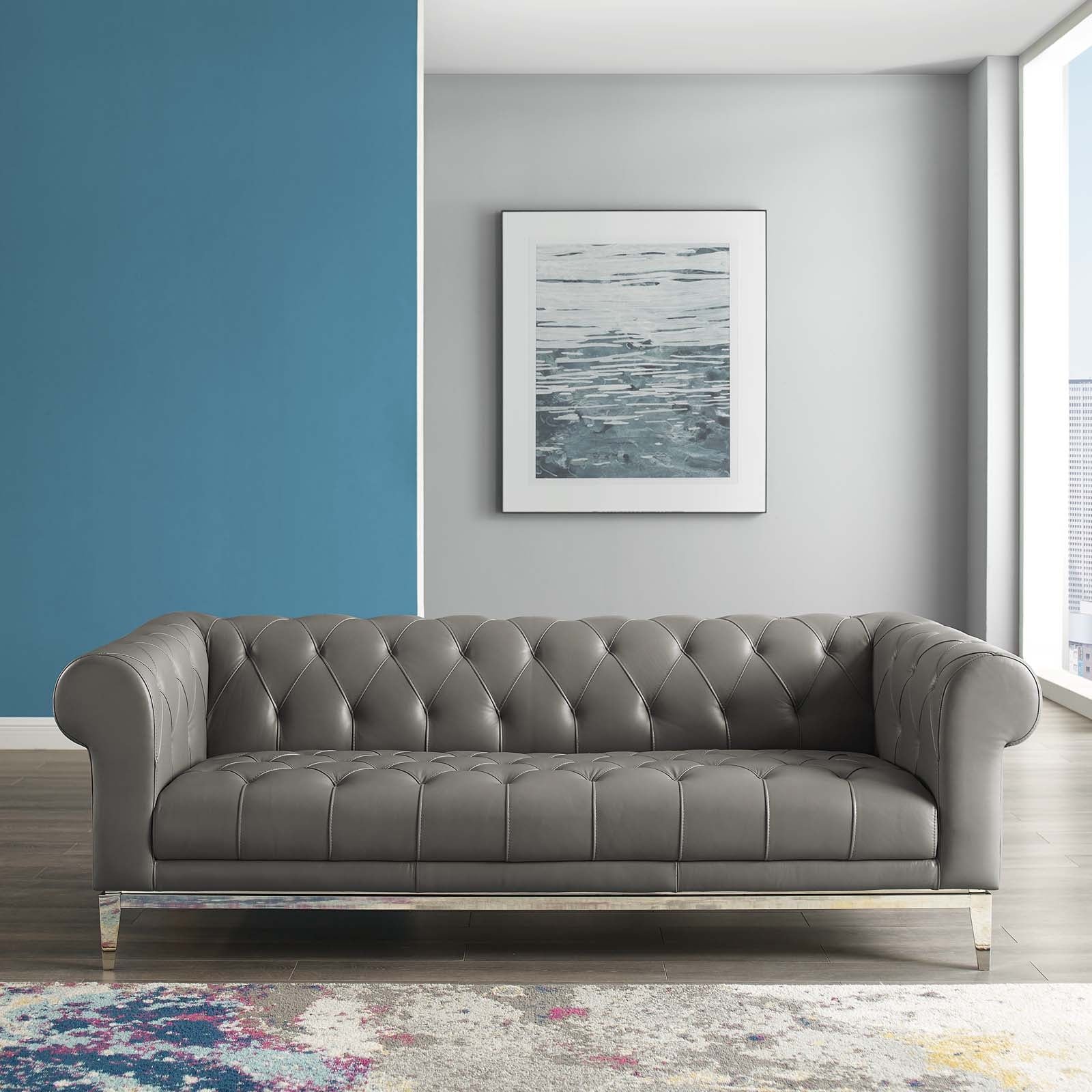 Modway Idyll Tufted Button Upholstered Leather Chesterfield Sofa | Sofas