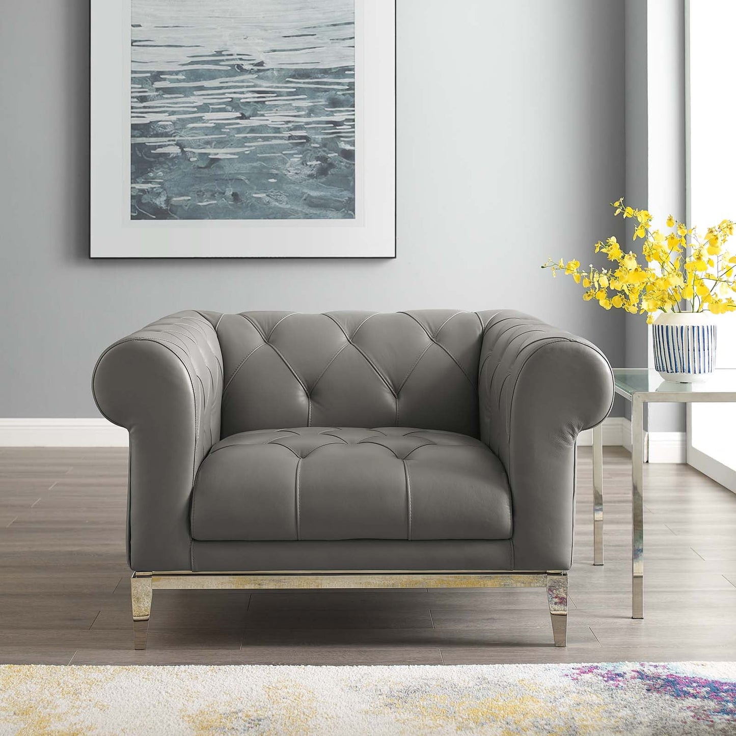 Modway Idyll Tufted Button Upholstered Leather Chesterfield Armchair | Armchairs | 