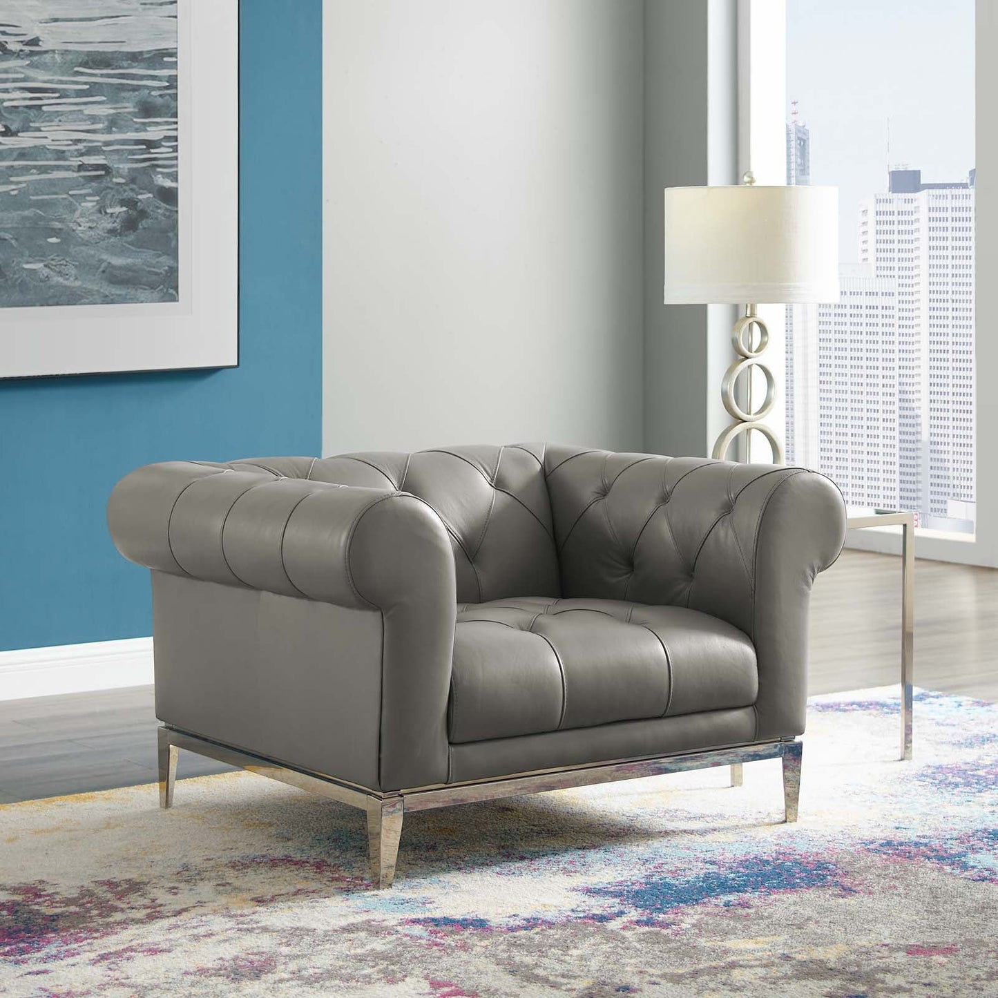 Modway Idyll Tufted Button Upholstered Leather Chesterfield Armchair | Armchairs
