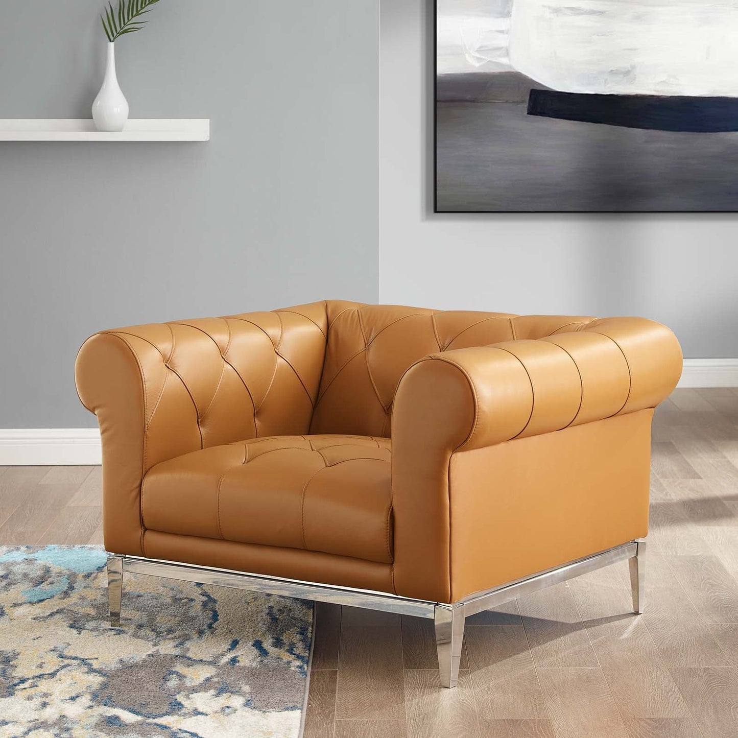 Modway Idyll Tufted Button Upholstered Leather Chesterfield Armchair | Armchairs | 