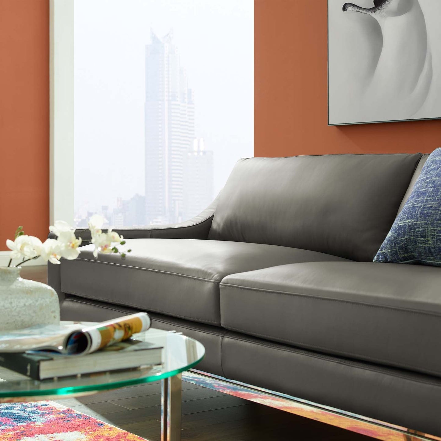 Modway Harness 83.5" Stainless Steel Base Leather Sofa | Sofas | 