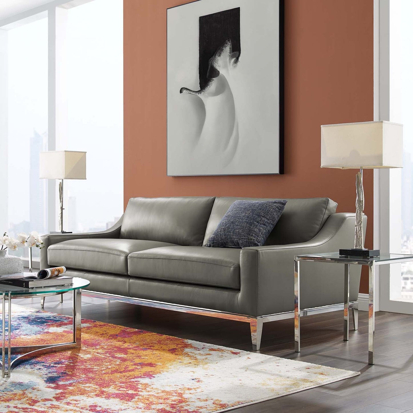 Modway Harness 83.5" Stainless Steel Base Leather Sofa | Sofas | 