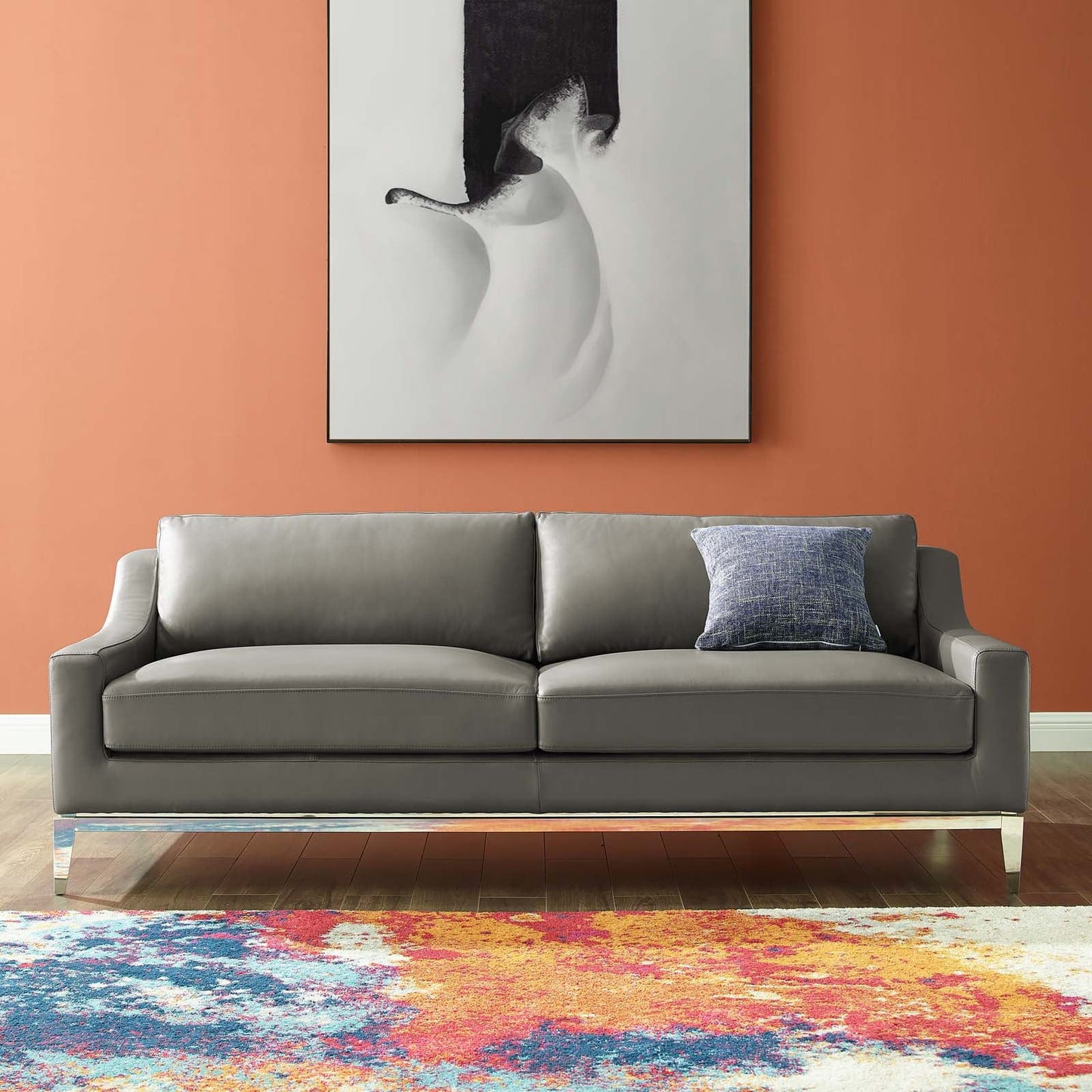 Modway Harness 83.5" Stainless Steel Base Leather Sofa | Sofas