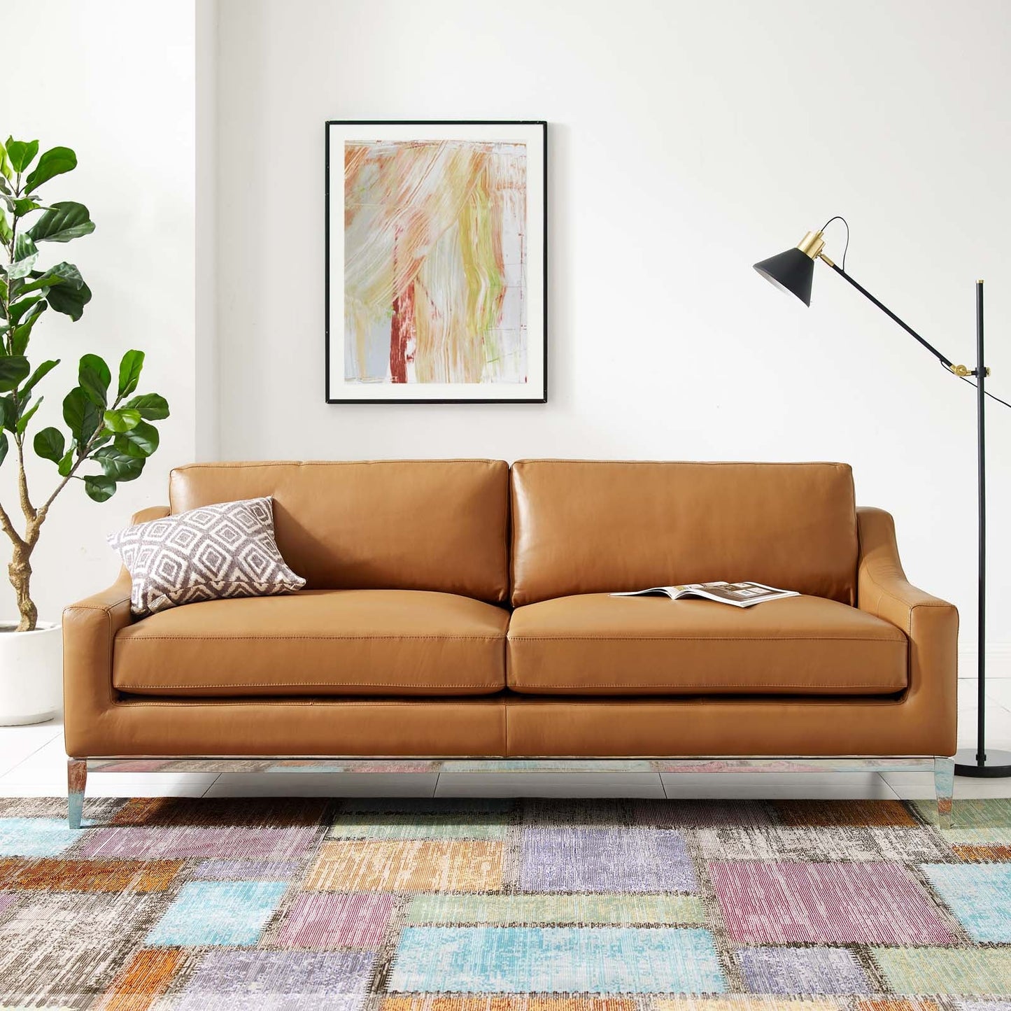 Modway Harness 83.5" Stainless Steel Base Leather Sofa | Sofas | 