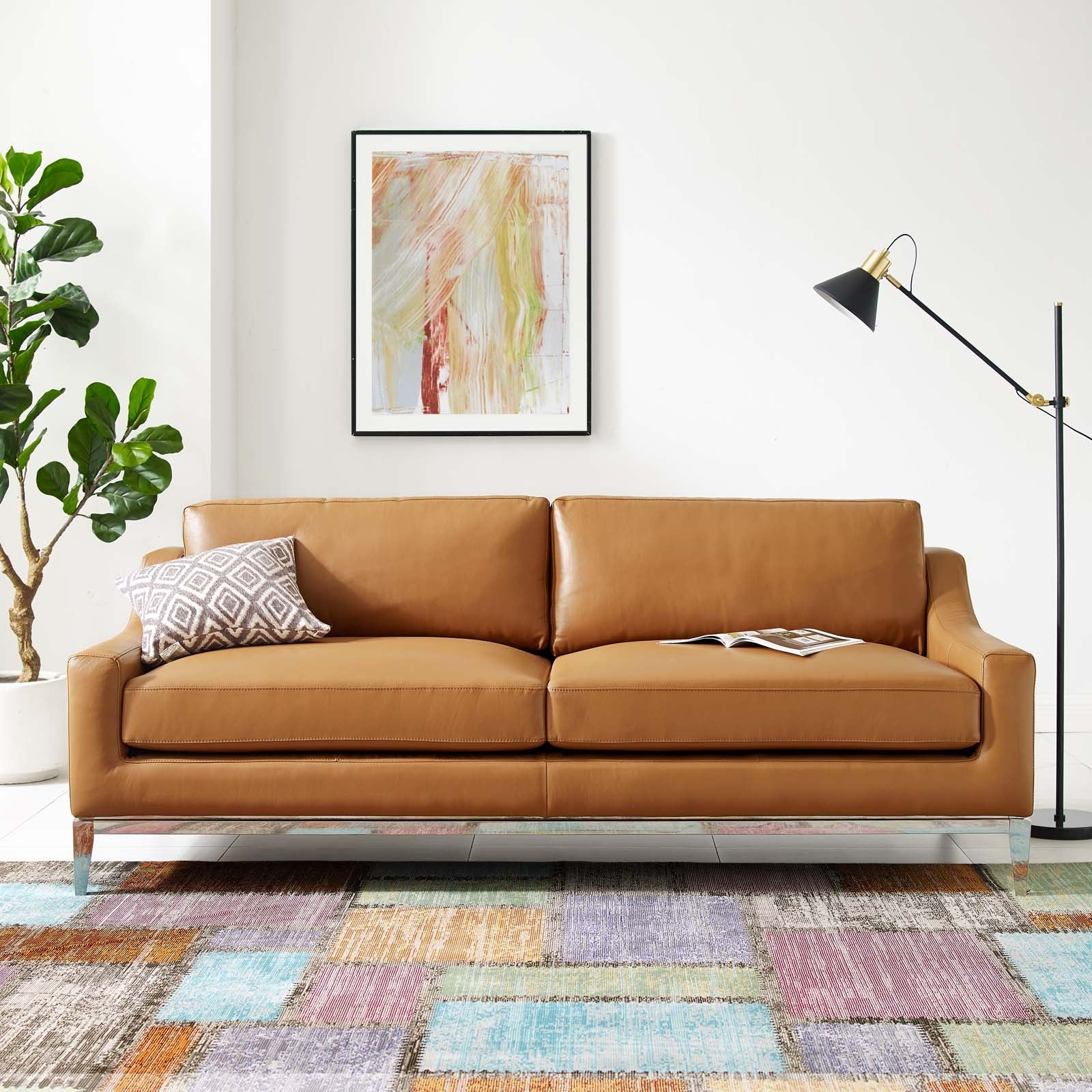 Modway Harness 83.5" Stainless Steel Base Leather Sofa | Sofas | 