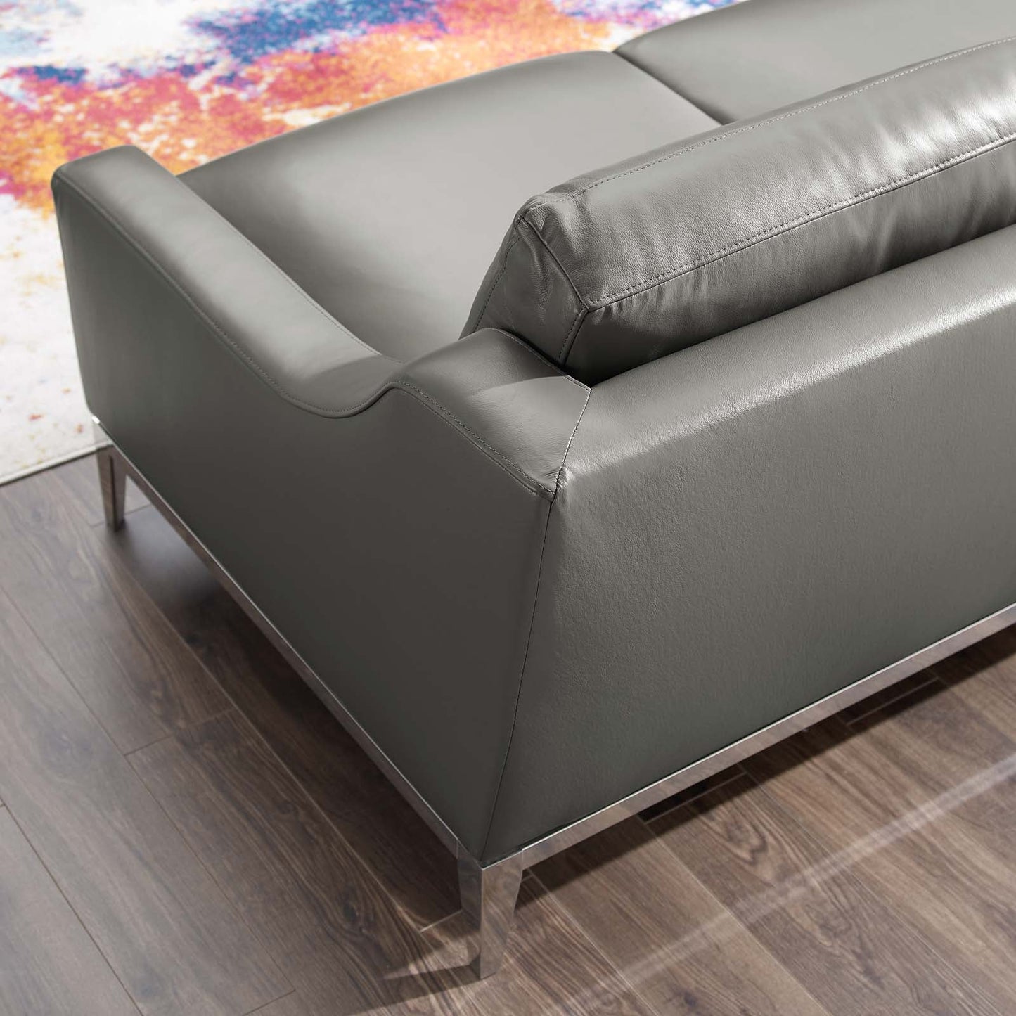 Modway Harness 64" Stainless Steel Base Leather Loveseat | Loveseats | 