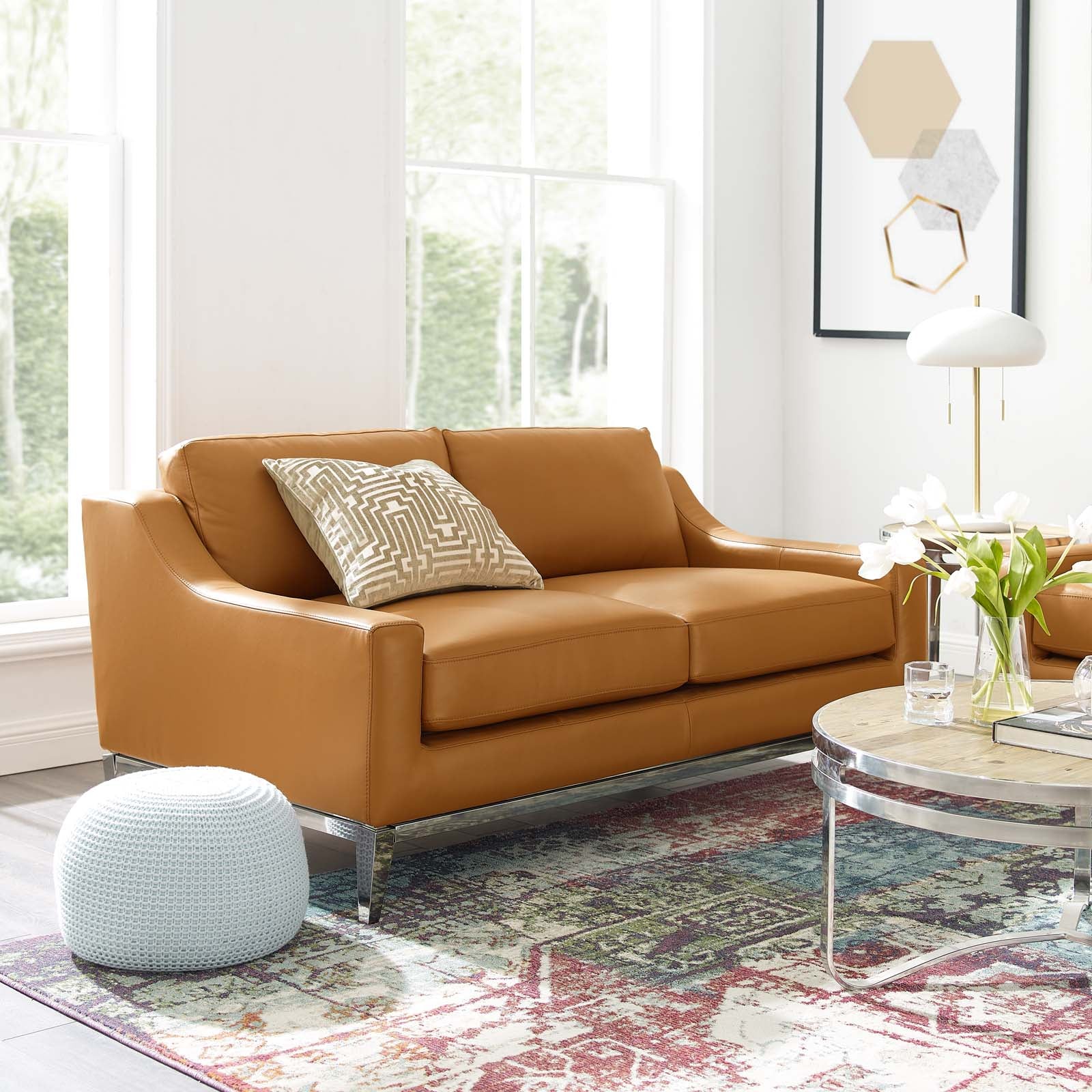 Modway Harness 64" Stainless Steel Base Leather Loveseat | Loveseats | 