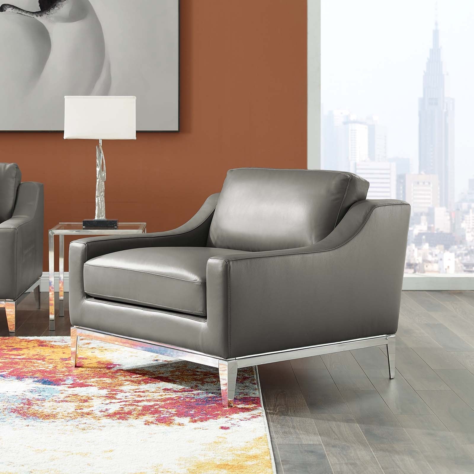 Modway Harness Stainless Steel Base Leather Armchair | Armchairs